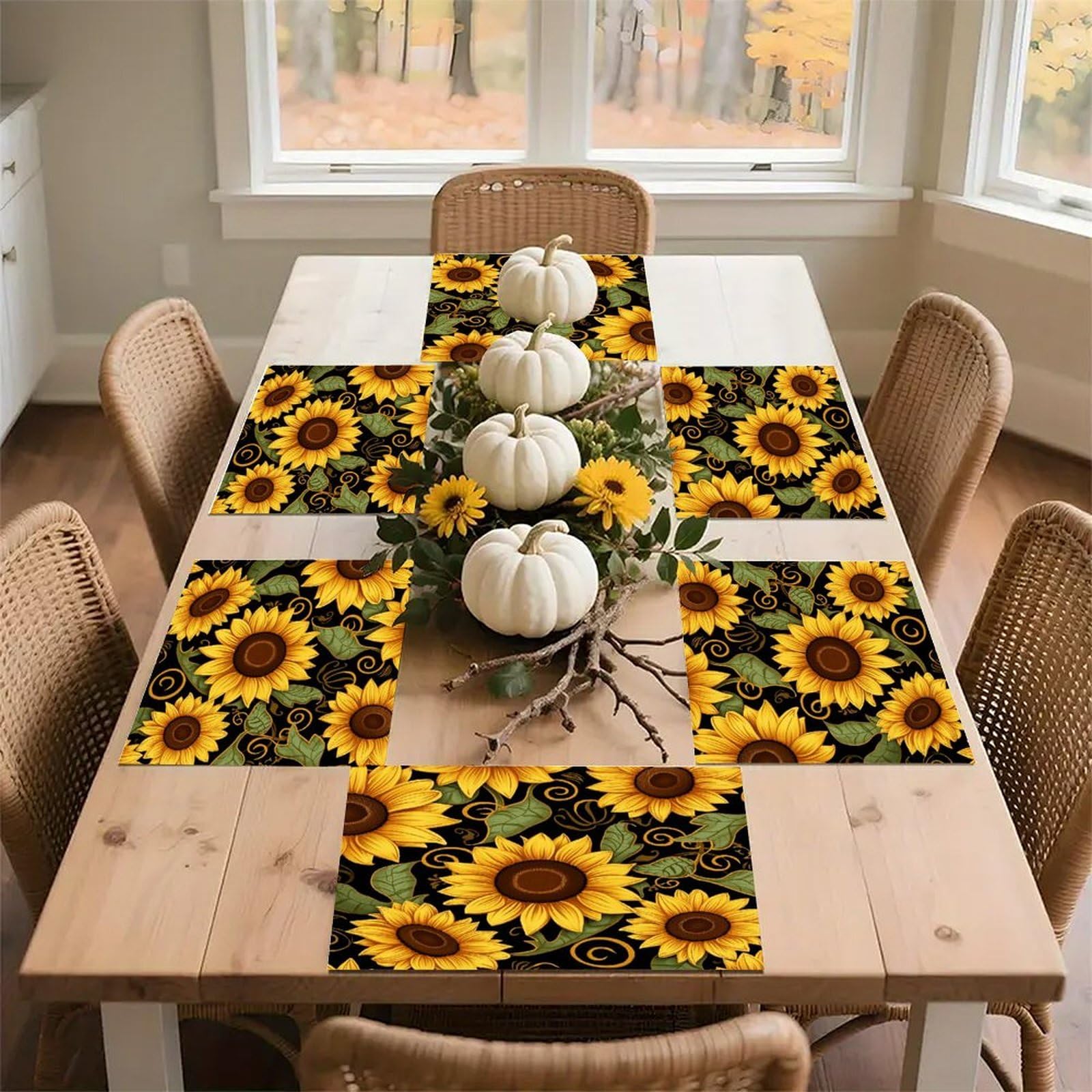 Beautiful Sunflower Placemats Non-Slip Heat Resistant Table Mats Flax Washable Cloth Place Mats Easy to Clean Premium Placemat for Kitchen Dining Table Decor Party Outdoor