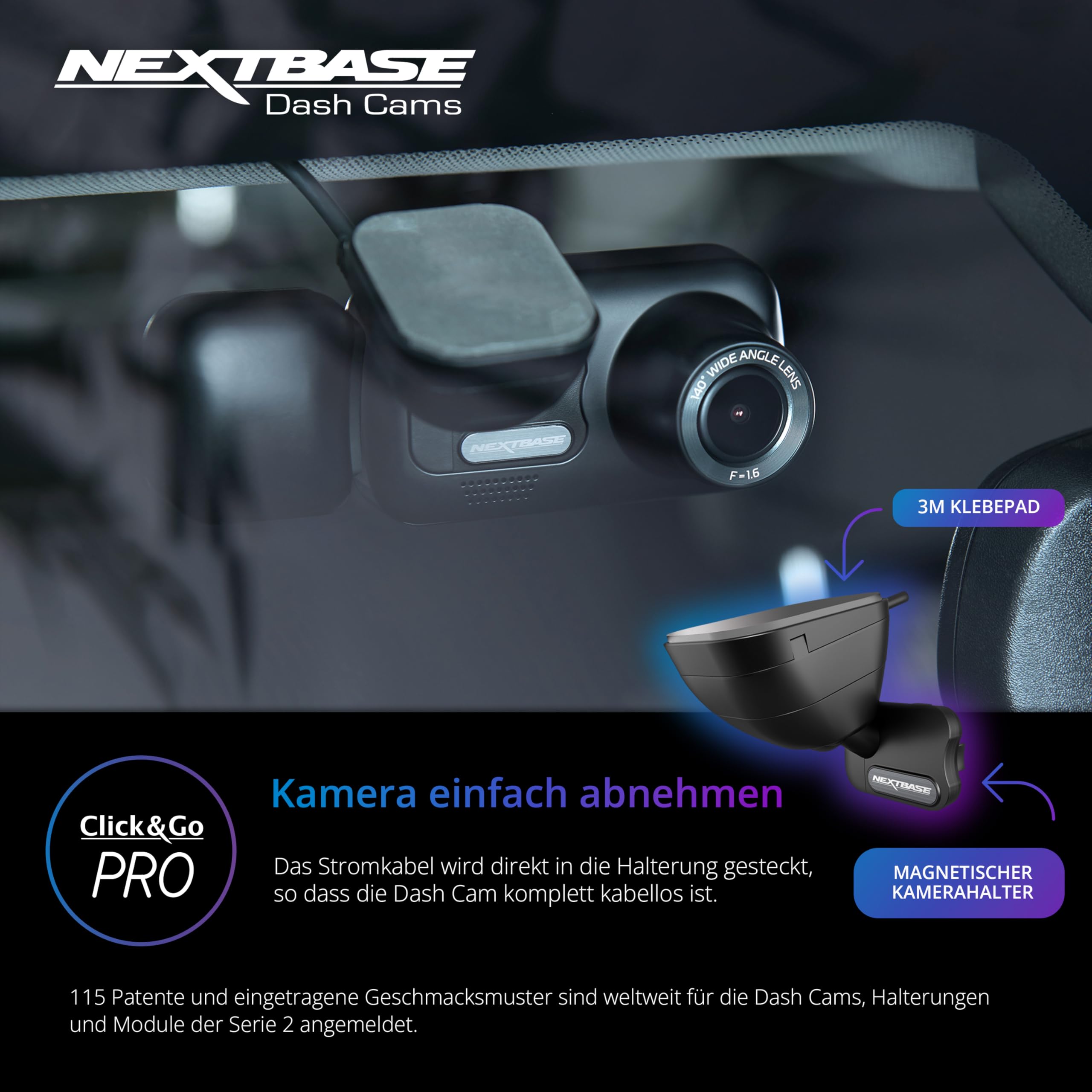 Nextbase 222 X Dashcam avant + arrière avec caméra arrière + carte SD 32 Go | 1080p Full HD | écran 2,5" | enregistrement en boucle | mode stationnement | support Click&Go |
