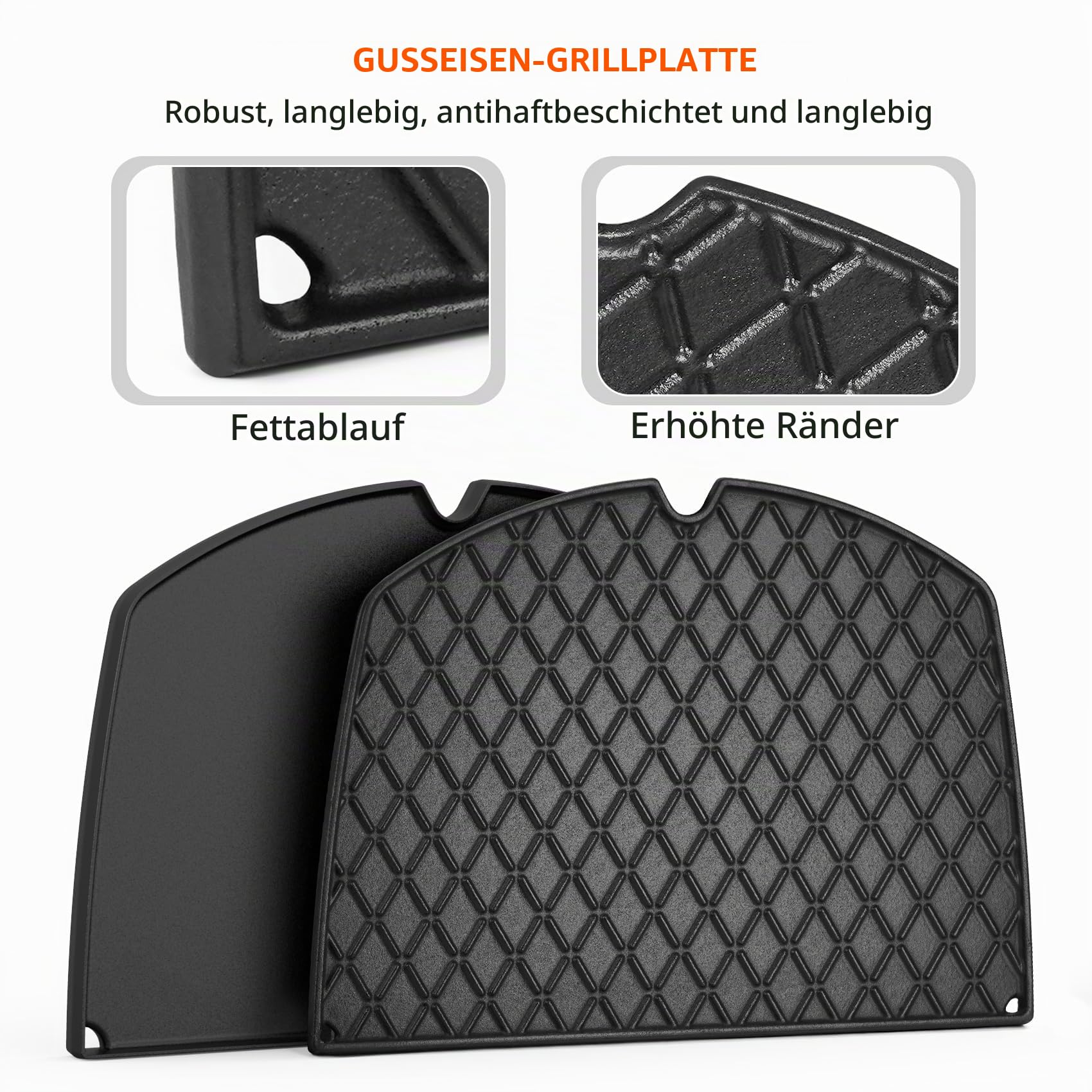 onlyfire 6506 Gusseisen Grillplatte für Weber Q300 Q320 Q3000 Q3100 Q3200 Q3400 Series Gasgrill, 45x31,5CM Grillplatten Griddle Platte Zubehör, Wendeplatte Ersatzteile für Weber 57060001, 586002