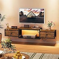 Snughome 55" Floating Wall Mounted TV Stand with Power Outlets, RGB LED Lights & Drawers - Entertainment Center for Living Room Bedroom