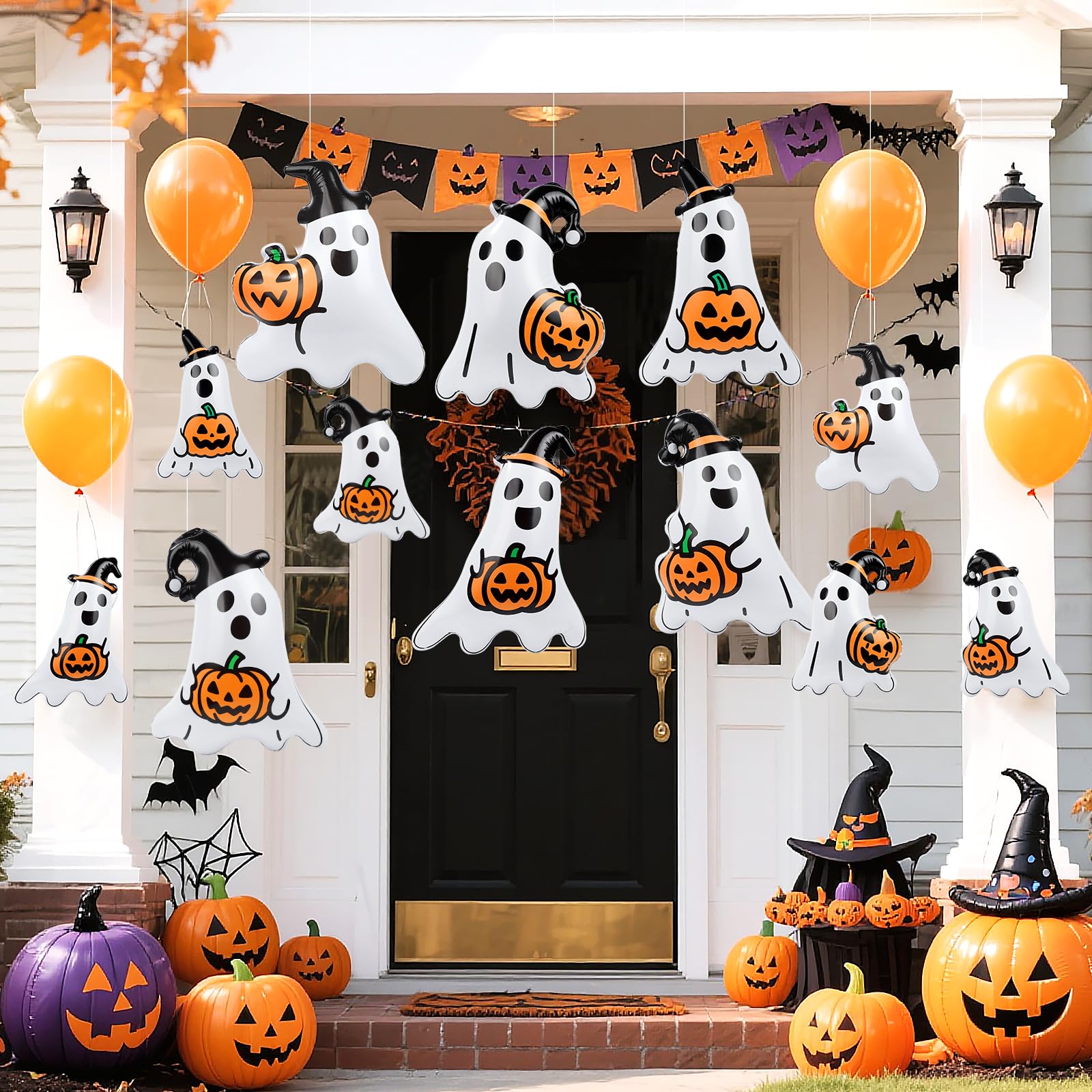 12 PCS 9 Inch, 16 Inch Halloween Ghost Inflatable Pool Noodle Floats Inflatable Balloons Hanging Inflatable Halloween Ba