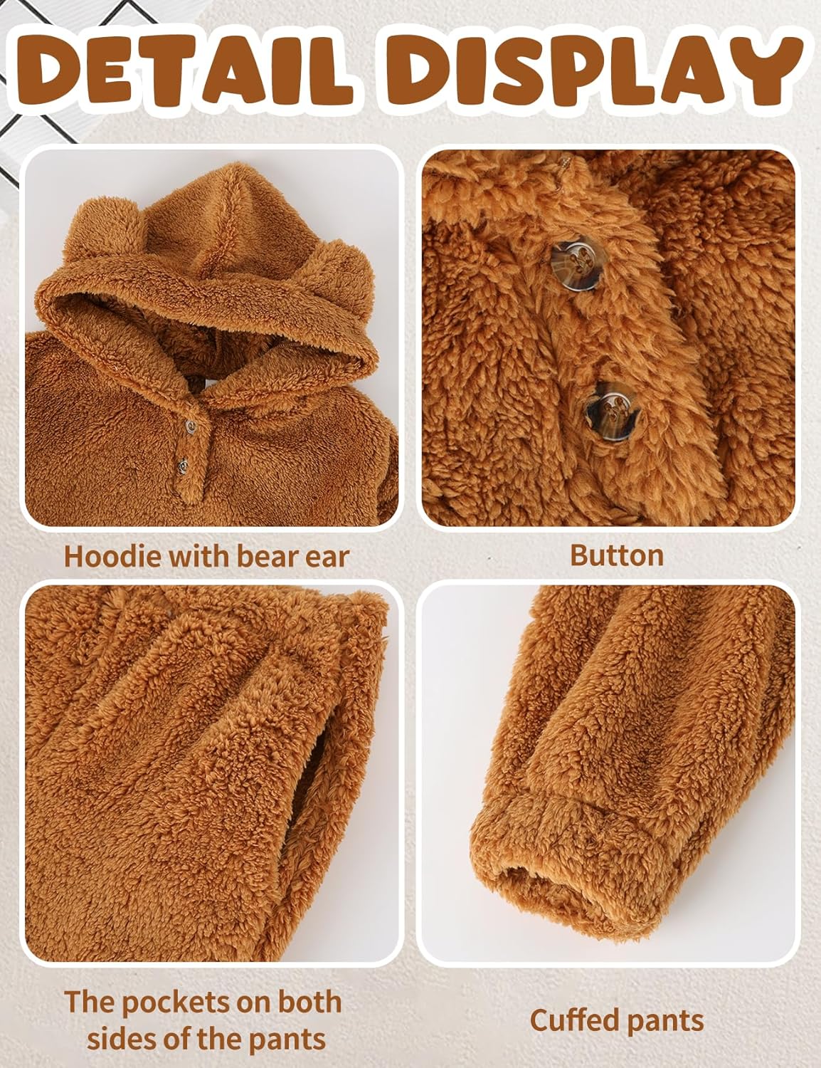 Arssm Girls Fuzzy Pants Set Bear Ear Fuzzy Hoodie Sweatshirt and Sweatpant Kids Clothing Sets