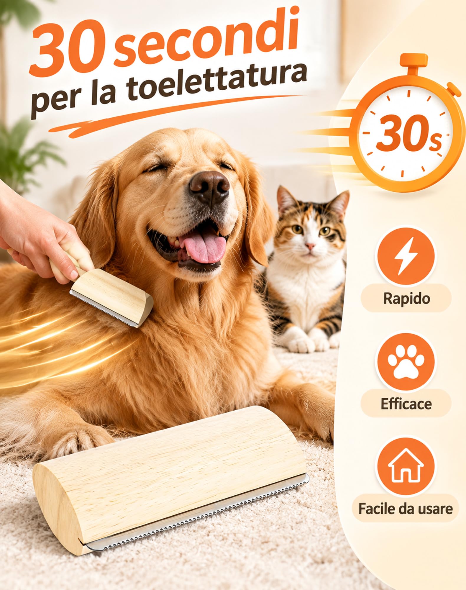 Poileo Spazzola Cani, Epilazione Delicata, Epilazione Rapida in 30s，Marrone