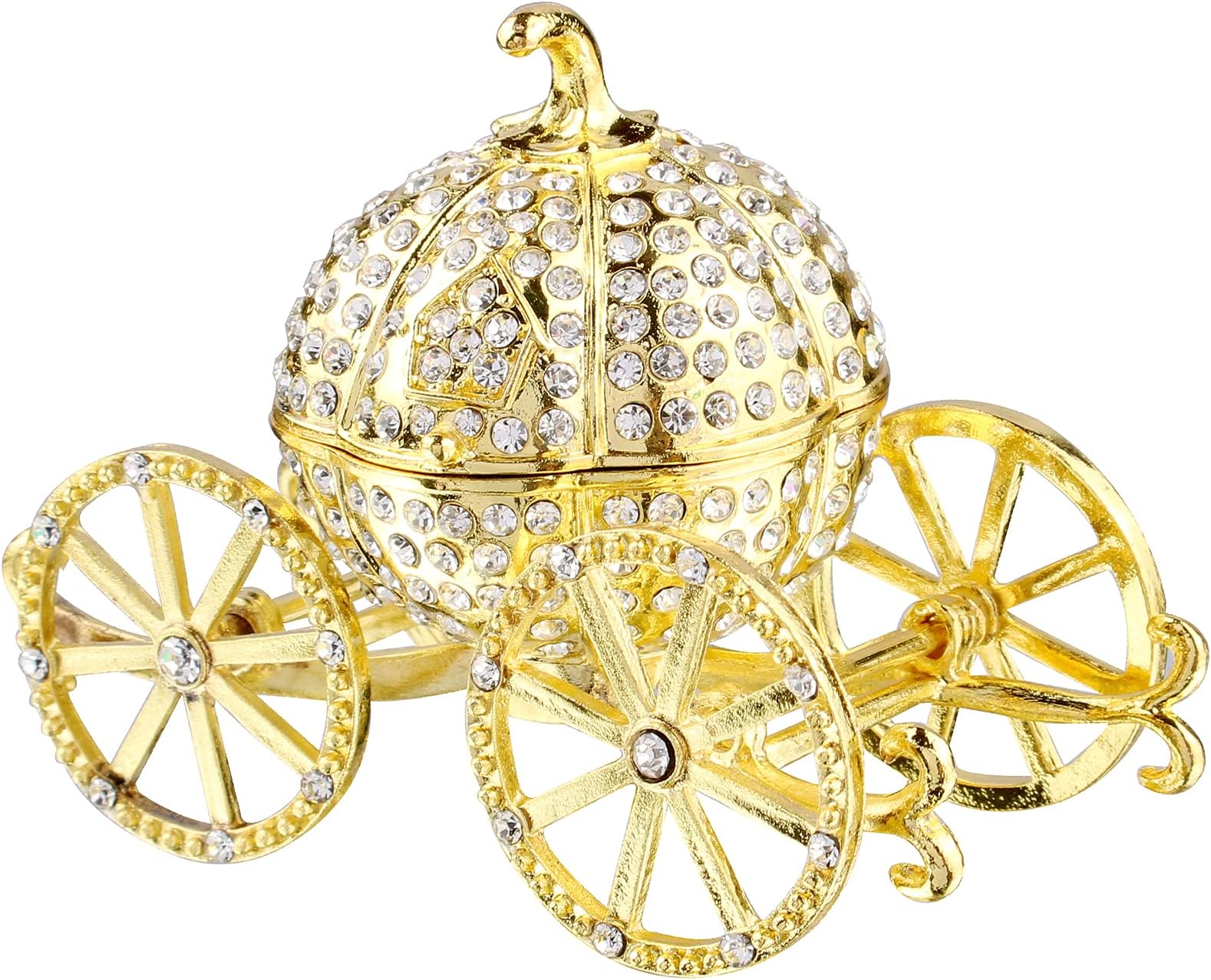 Pumpkin Carriage Decorative Rhinestones Hinged Jewelry Trinket Box Figurine Collectible Ornament Christmas Gift (Gold)