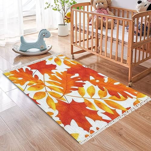 Miniatura 3 de Alfombra bohemia dibujada sin costuras para otoño, hojas de otoño, bayas, bayas y arce, roble bellota, con flecos, decoración de habitación de niños