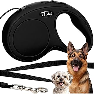 KRUMAD Hundeleine Einziehbar 5m, Automatisch Hundeleine mit Sicherheitskarabiner, Leicht und Robust, Ergonomischer Rollleine Hund für Alltag, Training und Outdoor, Schwarz