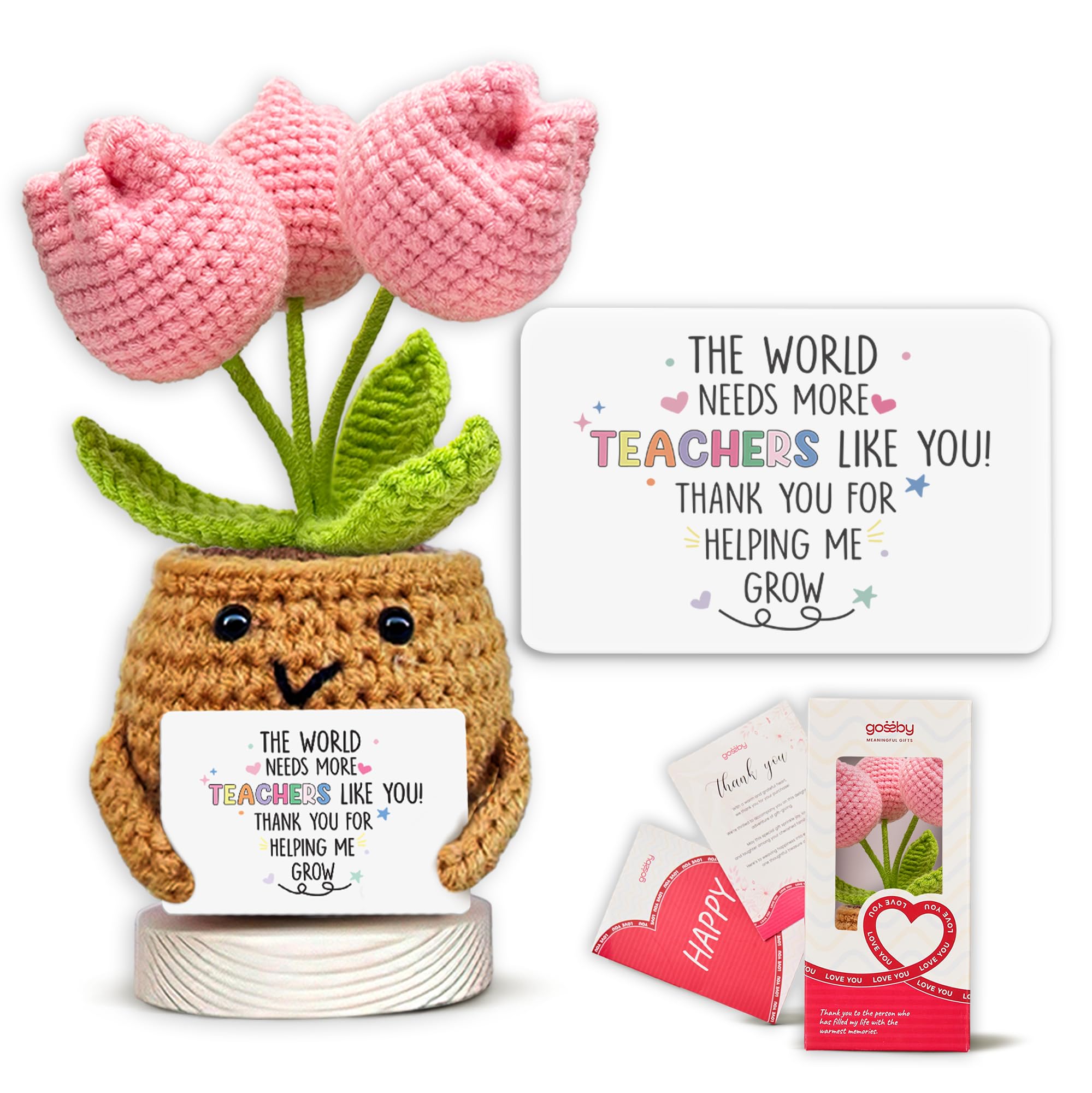 Gossby Handmade Positive Tulip Flower Crochet - The World Needs More Teachers Like You Thank You for Helping Me Grow