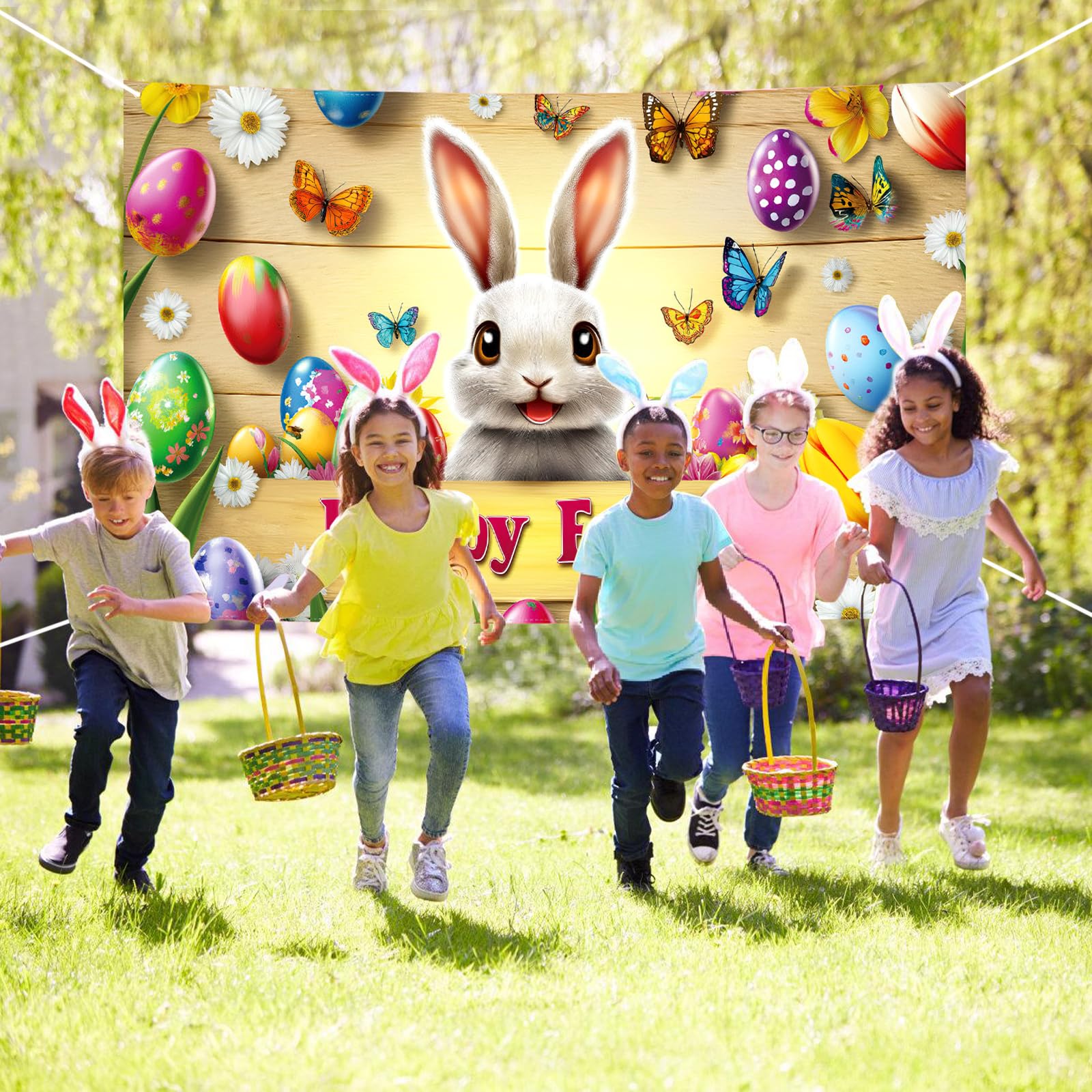 JASKFLY Bannière de Pâques Bannière de Lapin de Pâques 71x43 Pouces Décoration de Fête avec Œufs et Fleurs pour Fond Photo Mural, Décoration Intérieure/tissu en Polyester JASKFLY Bannière de Pâques Bannière de Lapin de Pâques 71x43 Pouces Décoration de Fête avec Œufs et Fleurs pour Fond Photo Mural, Décoration Intérieure/tissu en Polyester