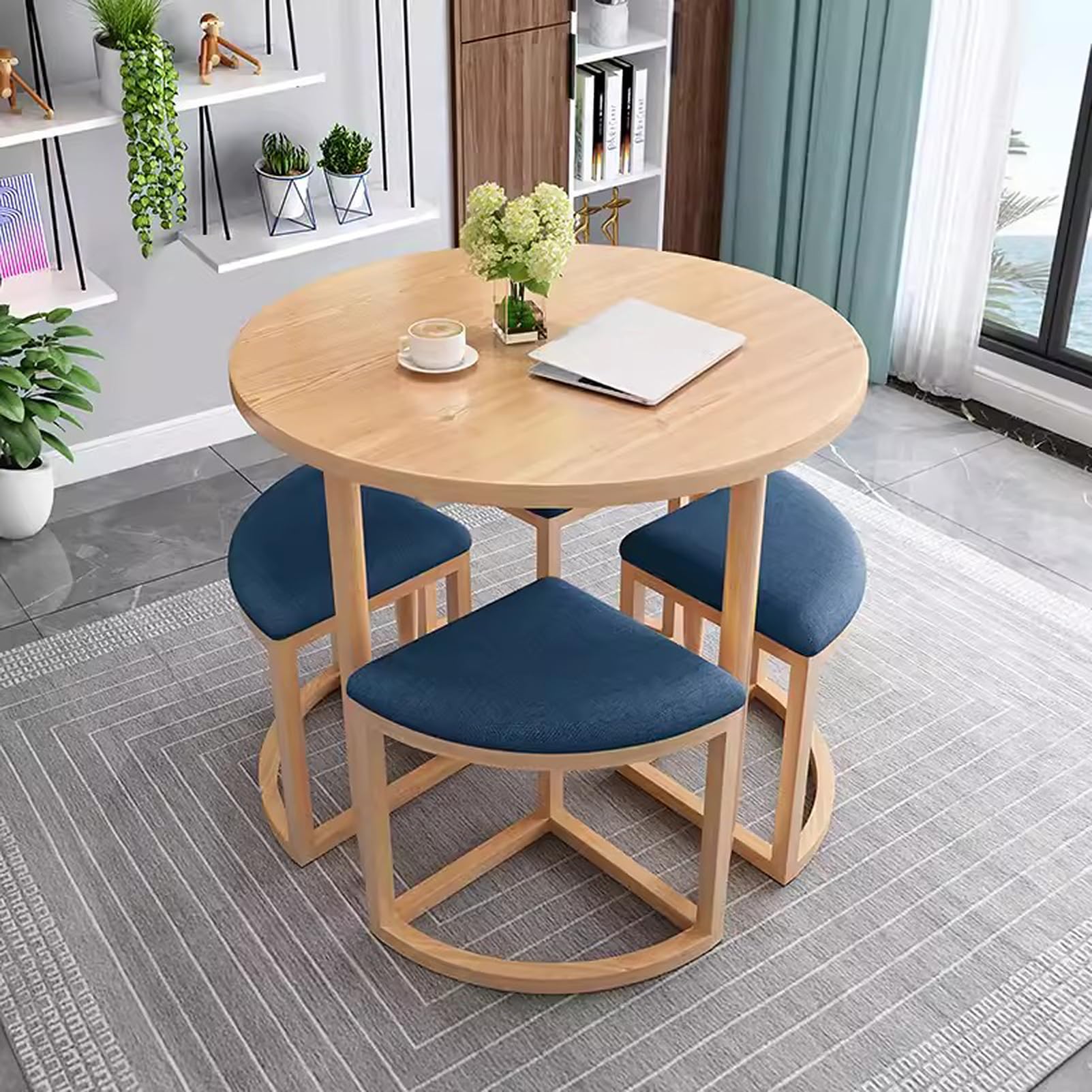 Amazon｜4人用ラウンドキッチンテーブルとチェアセット、MDFフェイク