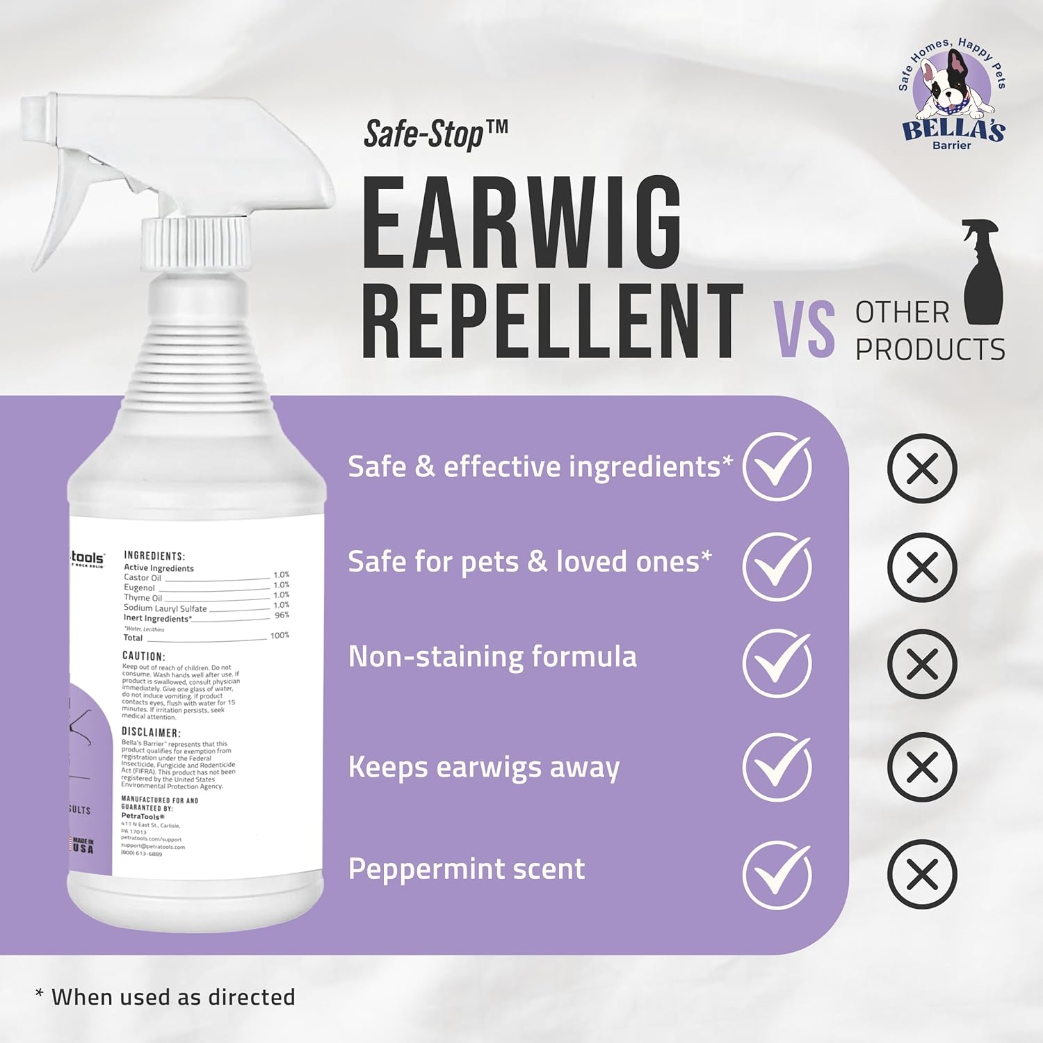 Petra Bella's Barrier Earwig Repellent - Kills and Repels Earwigs, Bugs, Ants, Fly Spray and More - Bug Spray for Home, Spray Indoor and Outdoor, Indoor Bug Spray Care for Pets (32 Oz) - Image 4