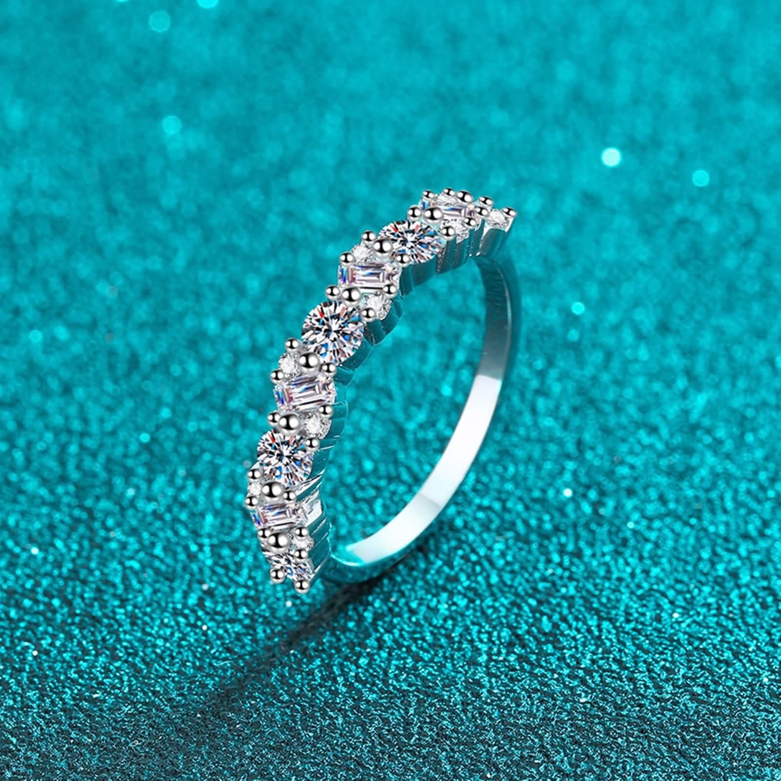 Anillos de Alianza Oro Blanco para Mujer 9 Kilates / 14 Kilates / 18 Kilates, Media Eternidad con Diamante Creado de 0,9ct, Anillo Plata Boda Mujer