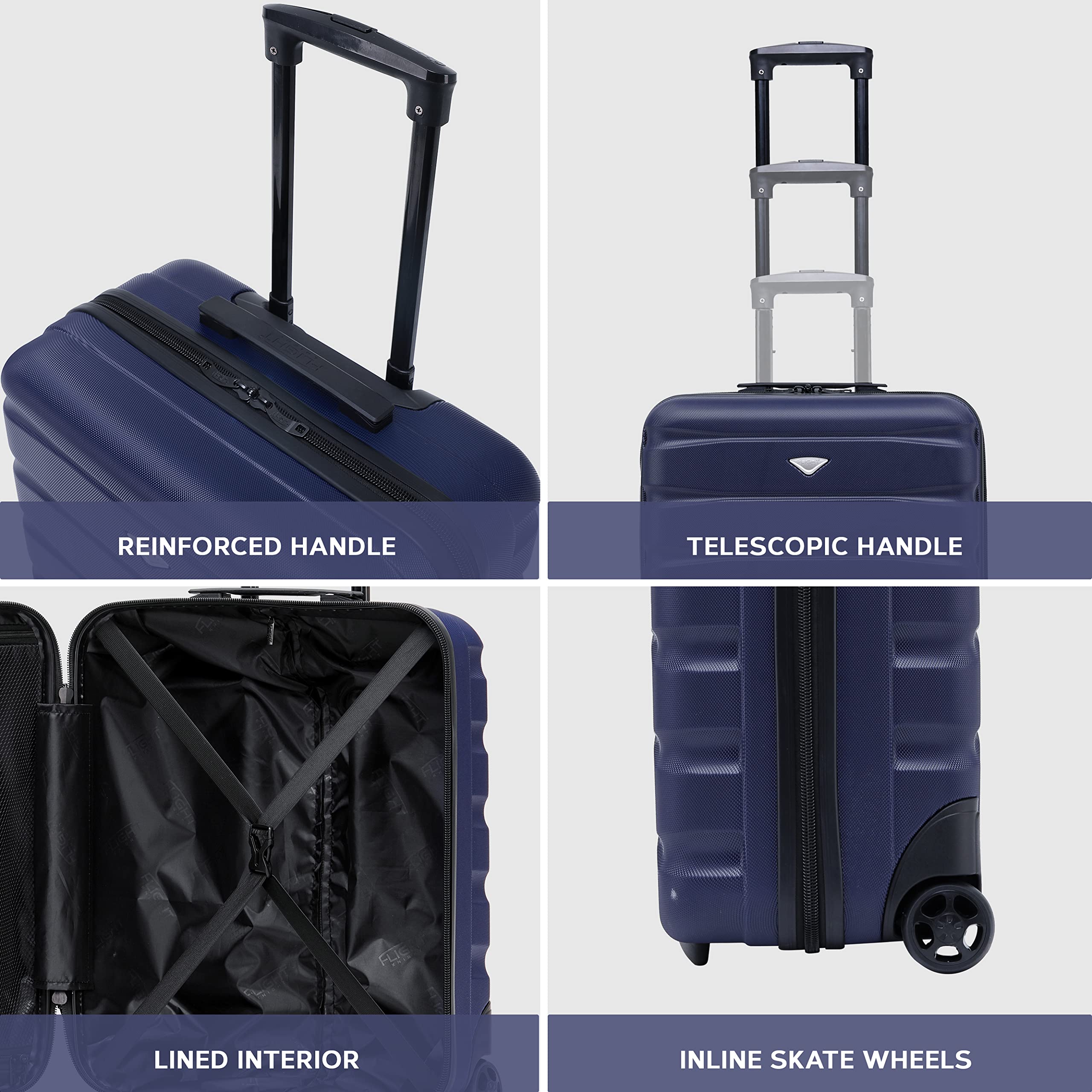 Flight Knight Lightweight 2 Wheel ABS Hard Case Suitcases Cabin Carry On Hand Luggage Approved for Airlines Including British Airways & Maximum Size for easyJet Large Cabin Bag 56x45x25cm