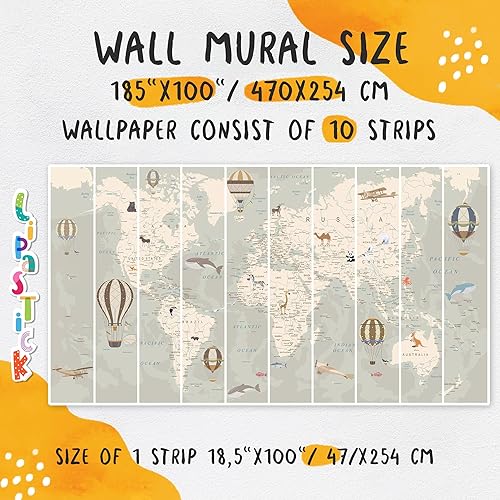 Miniatura 6 de Papel tapiz para habitación de niños  Papel tapiz de mapa del mundo con animales  Papel tapiz para guardería pelar y pegar  Murales de pared para