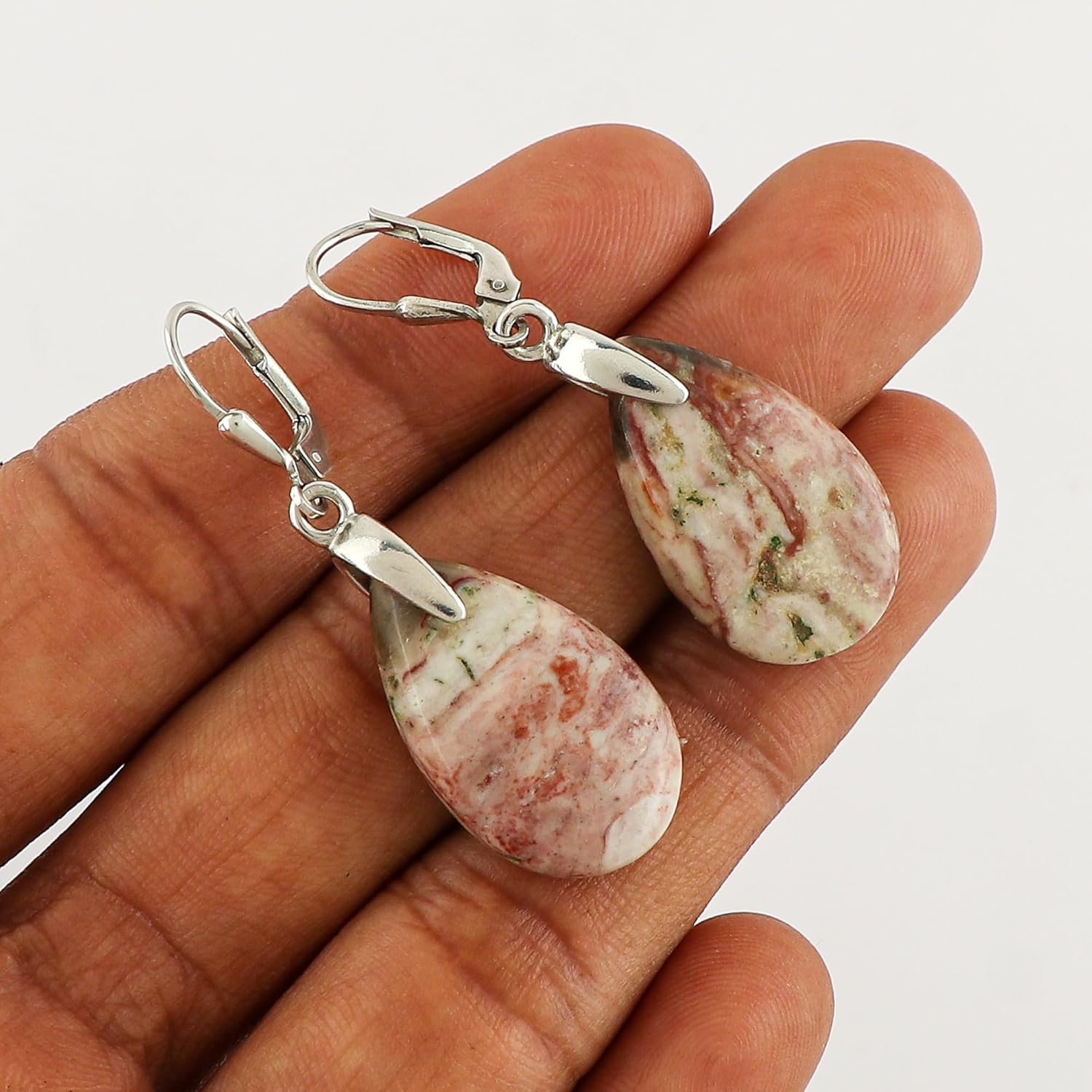 Natural Obsidian Gemstones Dainty Earrings, 925 Sterling Silver, Handmade, Bohemian, Cabochon Dangle Earrings, Birthstone, Obsidian Jewelry, Bridal Earrings for Women - Image 5