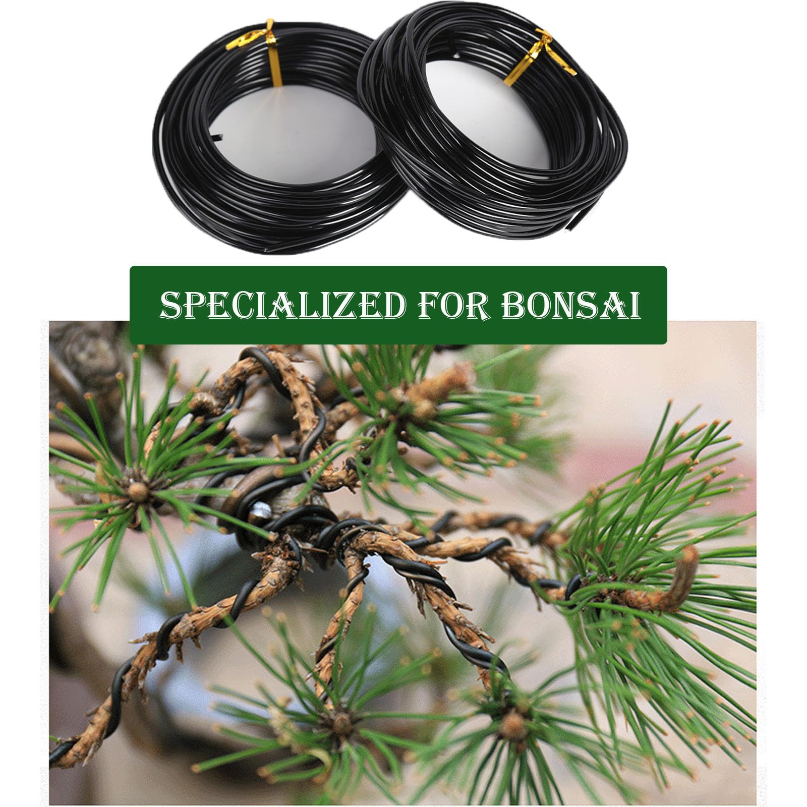70 Meter Bonsai Draht, 5 Größe Basteldraht (1 mm, 1,5 mm, 2 mm, 2,5 mm, 3mm), Aluminiumdraht Schwarz, Eloxiertes Aluminium Draht für Pflanzen und Bäume