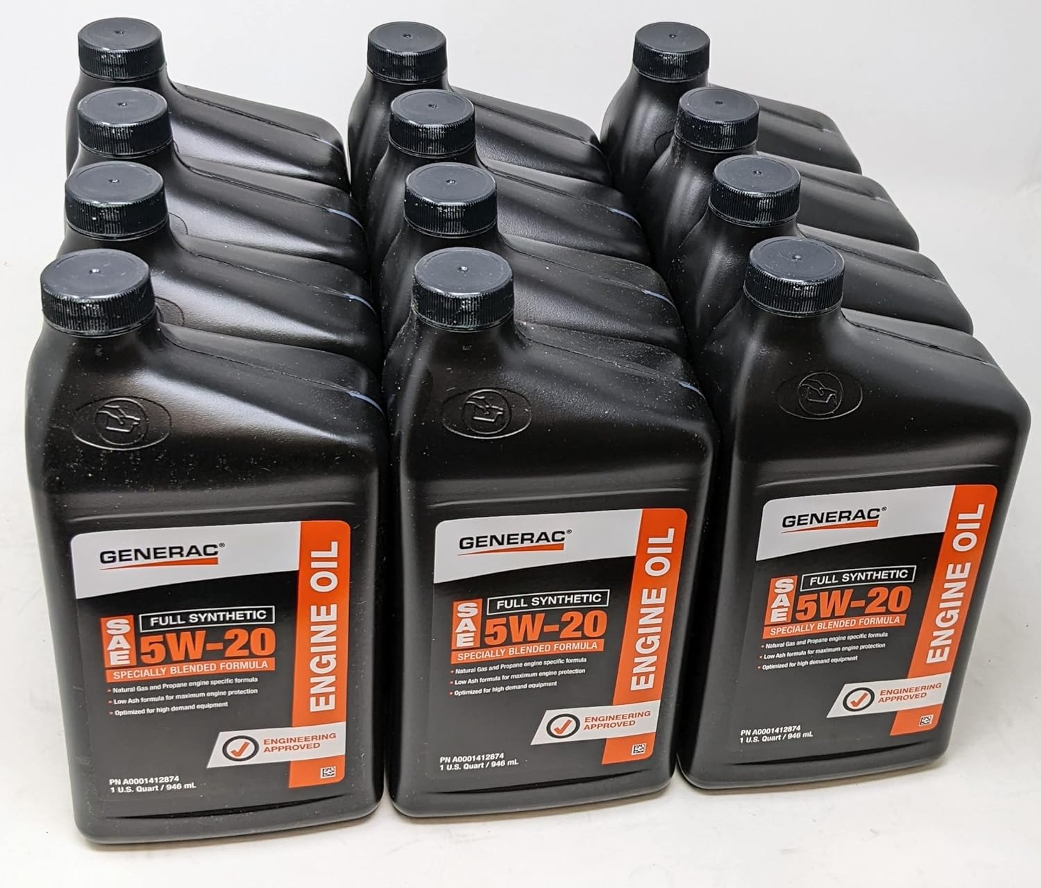 Generac Full Synthetic Motor Oil 5W-20 Quart Bottle Part# A0001412874 (qt) 12-Pack