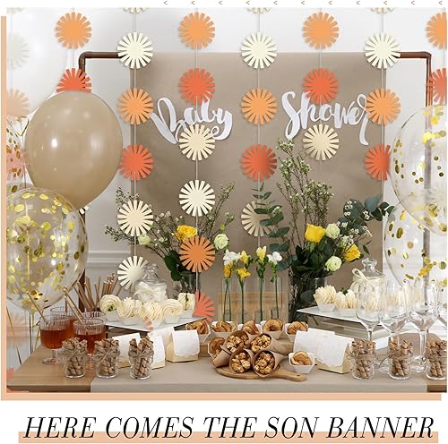 Miniatura 4 de Qilery 8 pancartas colgantes de fiesta boho con texto en inglés Here Comes the Son Here Comes the Son, decoraciones retro para fiesta de cumpleaños