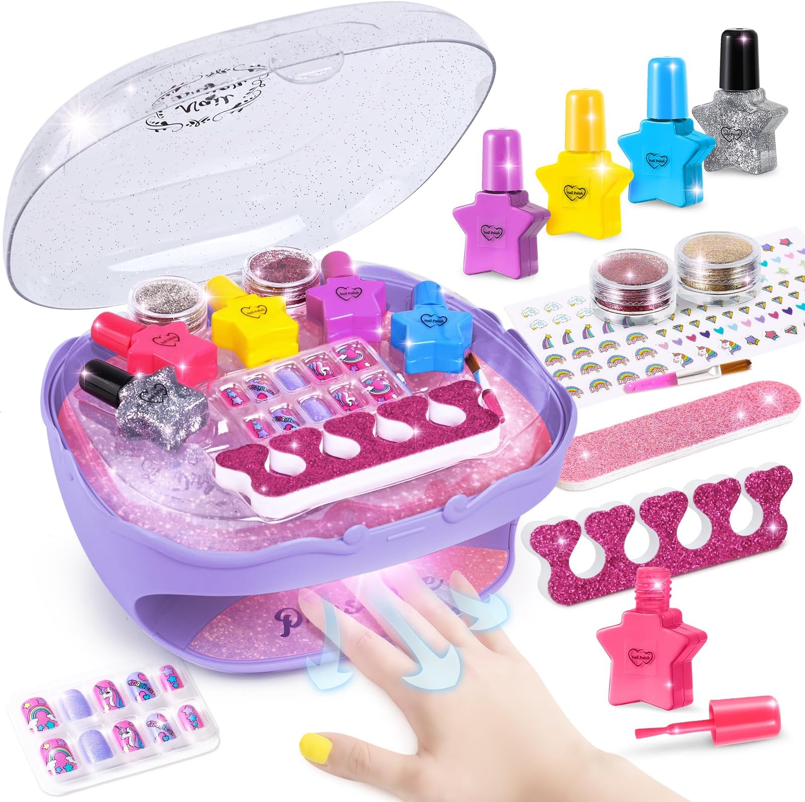 Shemira Nail Polish Kit For Girls Ages 7-12 Years Old, Nail Art Toy For Girls 5 6 7 8 9 10 11 12 Years Old, Art Studio With Purple Nail Dryer, Ideal Birthday & Christmas Gifts