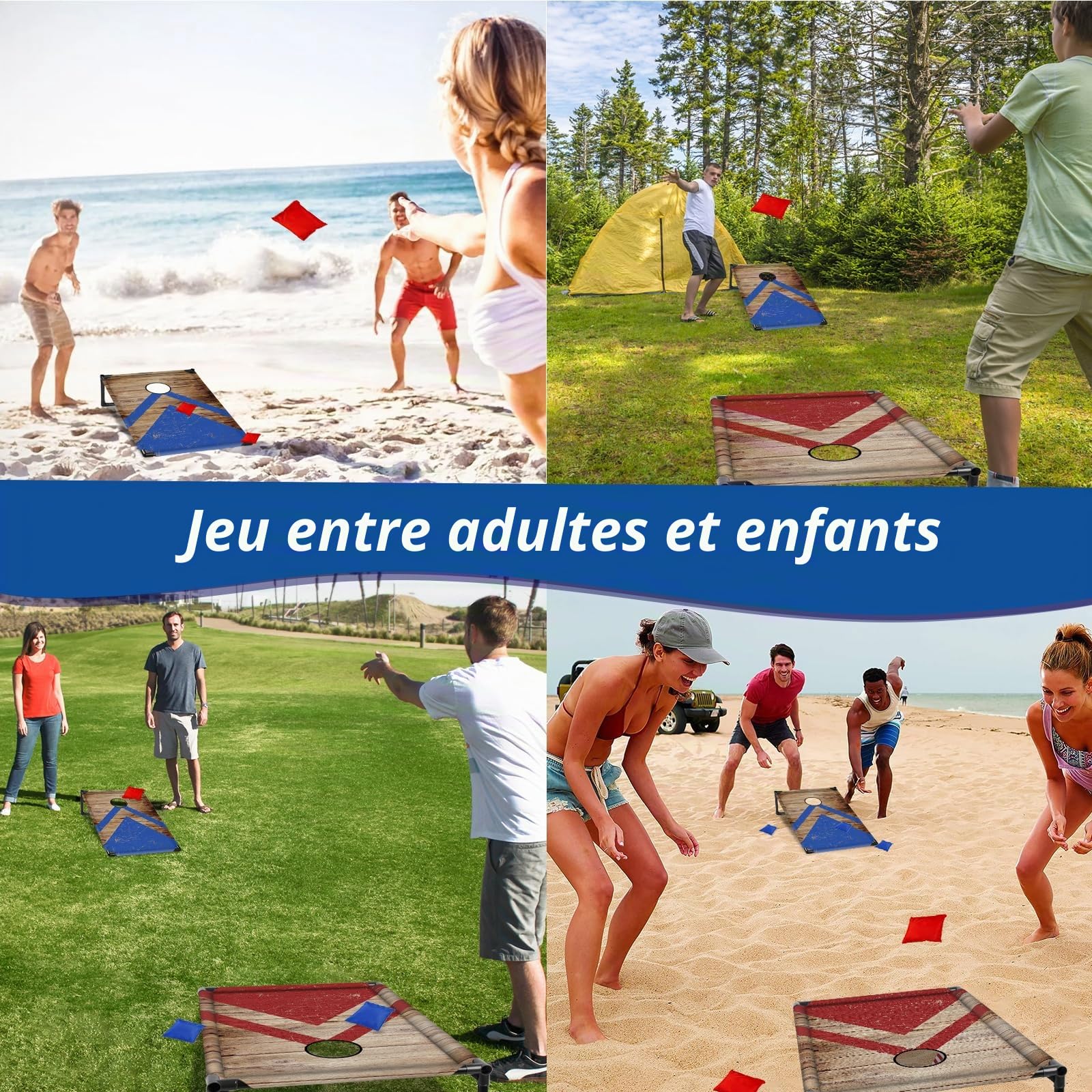 NZQXJXZ Jeu Corn Hole Portable pour Adultes et Famille, Cornhole Jeu Encadré en PVC avec 8 Sacs de Haricots et Sac de Transport, Idéal l'extérieur, l'intérieur, l'arrière-Cour, la Pelouse, 3 x 2 Ft