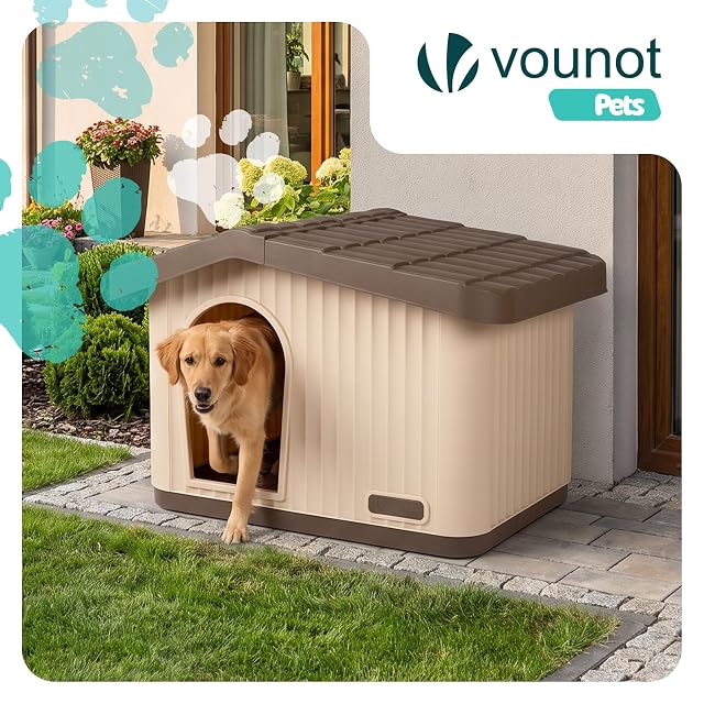 Foto 2 de 7 de VOUNOT® Casa para Gatos de Plástico Caseta Mascotas 75x63x51cm Beige Marrón