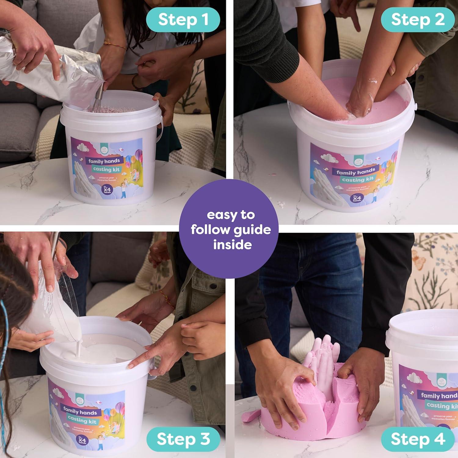 chuckle XL Family Hand Casting Kit - Extra Large 3D Hand Mold Kit for Up to 4 Hands - Plaster Casting Keepsake for Parents, Grandparents, and Memorial Gifts