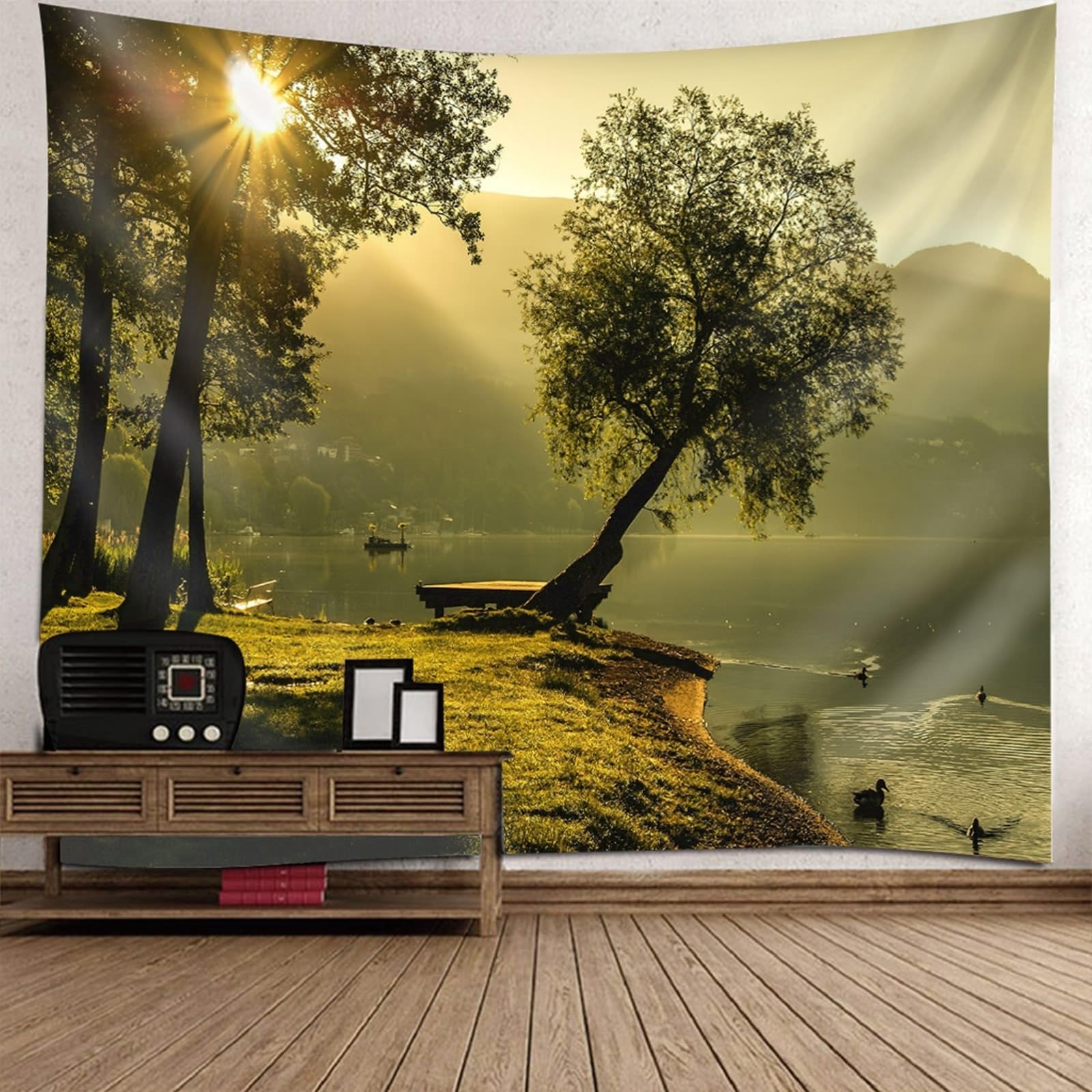 Tapiz de pared de paisaje marino para decorar tu dormitorio o habitación con naturaleza verde