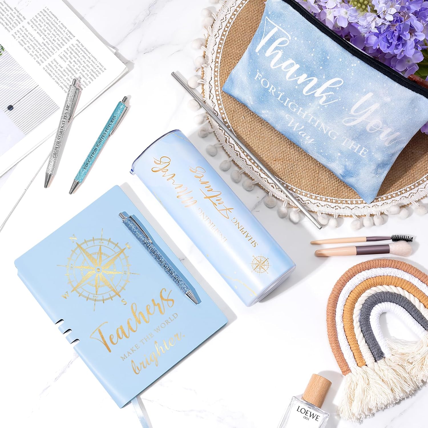 6 Pcs Best Teacher Appreciation Gifts, Christmas Gifts for Teachers 20oz Tumbler Makeup Bag A5 Leather Journal Unique Gift Ideas for New Teacher School Counselor Gift - Image 5