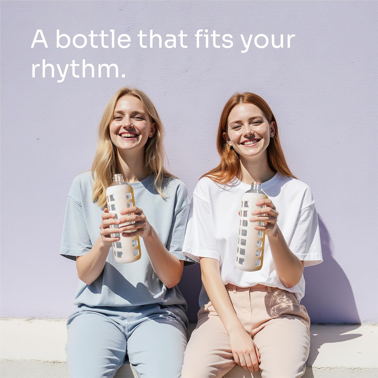 purifyou 40oz / 32oz / 22oz / 12oz Borosilicate Glass Water Bottle with Time & Volume Markers, Silicone Sleeve, Stainless Steel Lid | Reusable Glass Bottle for Water & Juice (32oz Pearled Ivory) - Image 8