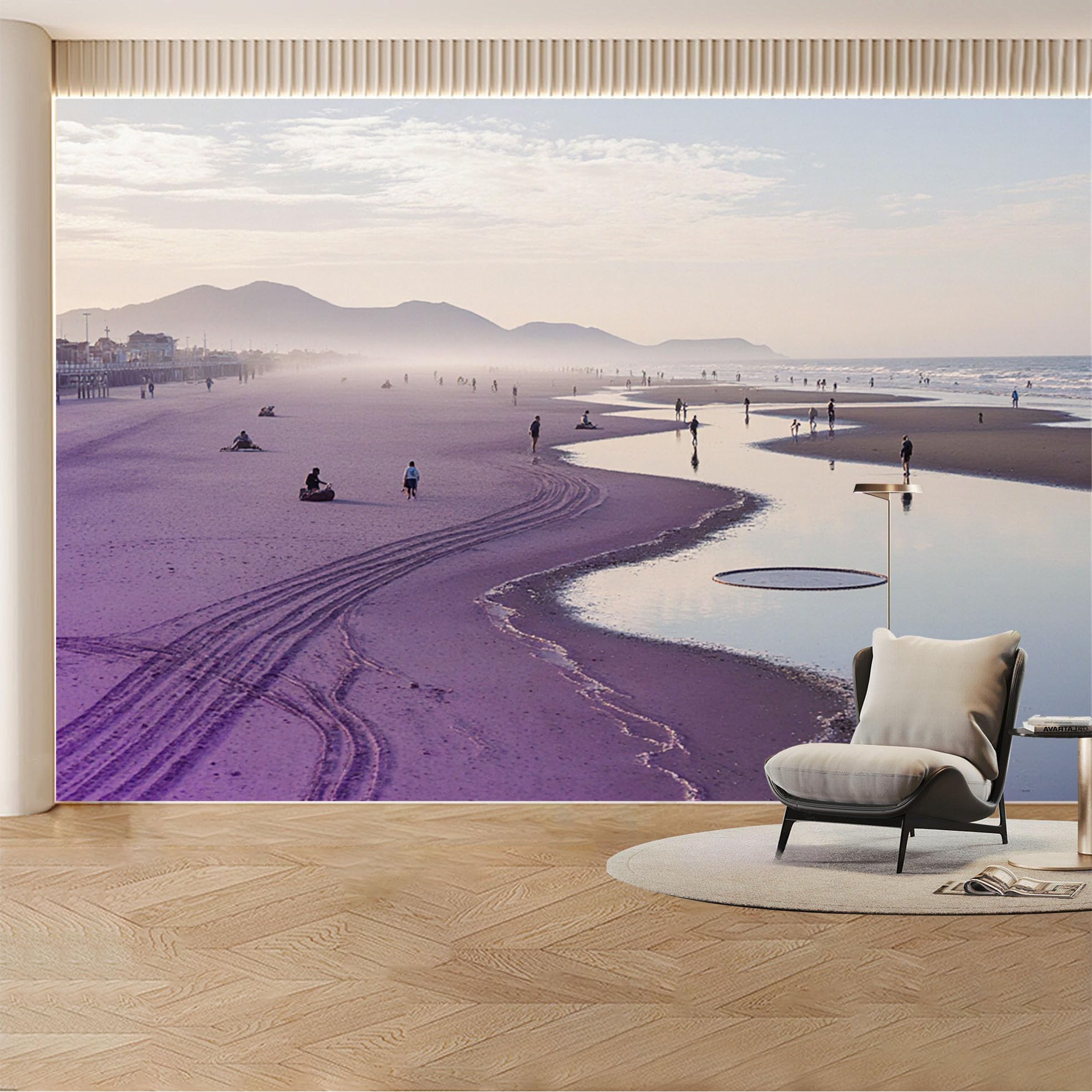 Custom Wall Mural Wallpaper Ocean Beach Landscape 3D Effect Large Wall Art Sunset Misty Removable SelfAdhesive Large Photo for Living Room， Bedroom， Office