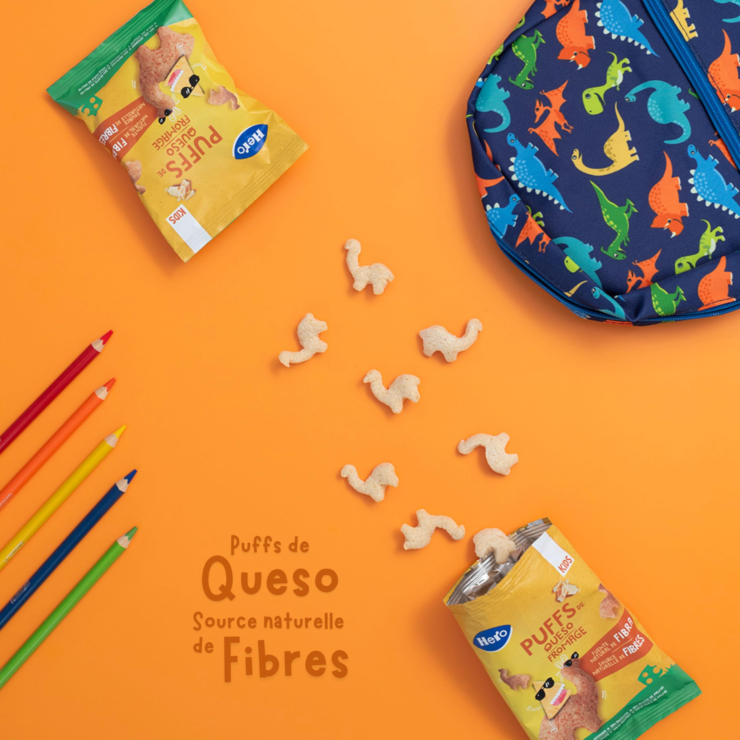 Hero Kids - Puff Snack de Fromage, Ingrédients 100% Naturel, Source Naturelles de Fibres, Sans sel ajoutés, Sans Huile de Palme, Sans Additifs, Snack pour enfants, Pack de 12 x 12g