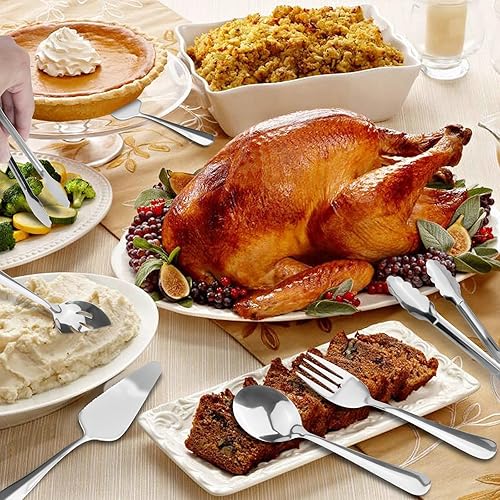 Miniatura 6 de Utensilios para servir, juego de 6 piezas de XEVOM de acero inoxidable que incluye cuchara para servir, cuchara ranurada para servir, tenedor para