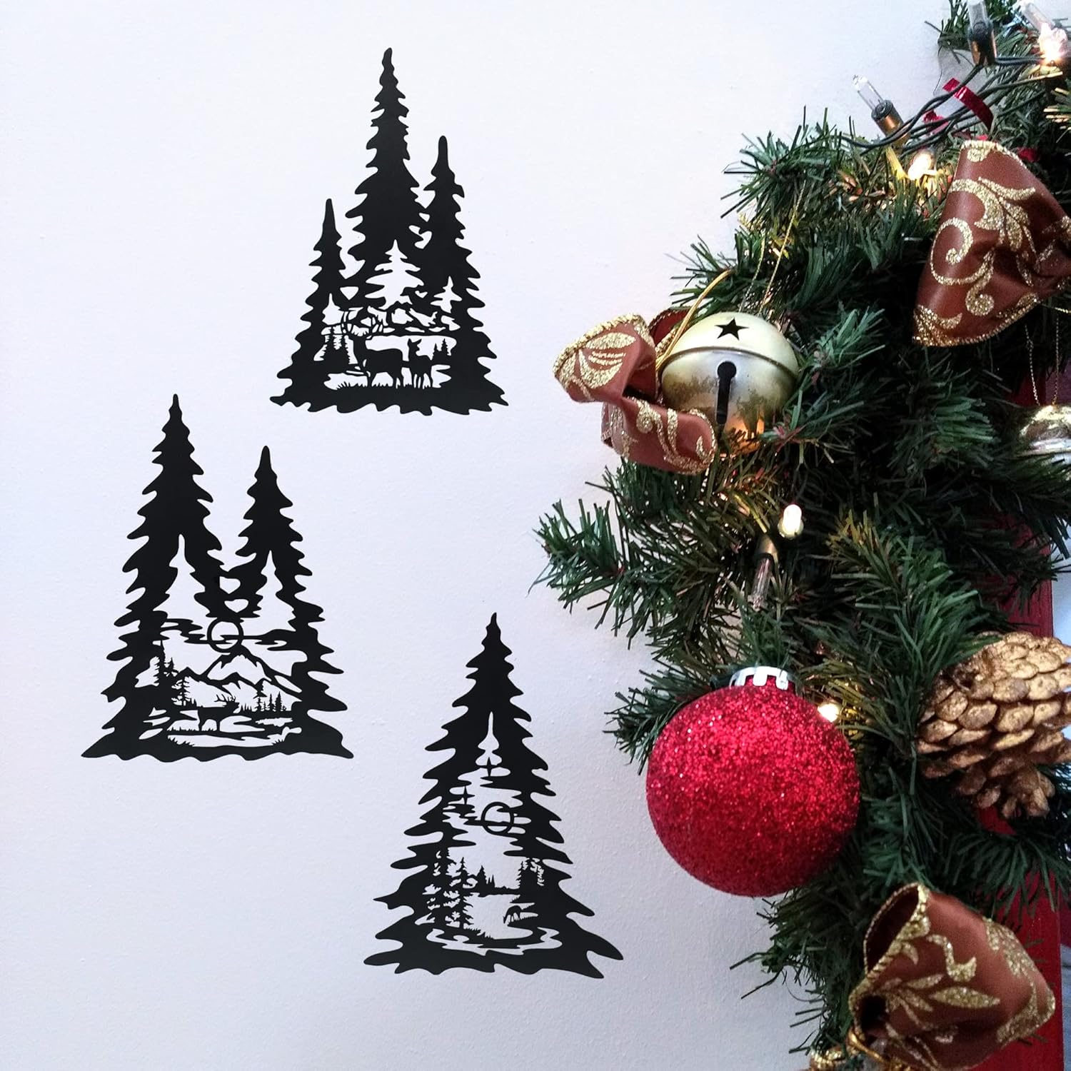 J-Fly Metal Pine Wall Art, Black Forest Autumn Hunting Valentine Decor, Outdoor Metal Wall Art for Kitchen, Bedroom, Fireplace, Winter Gifts 15 Inch