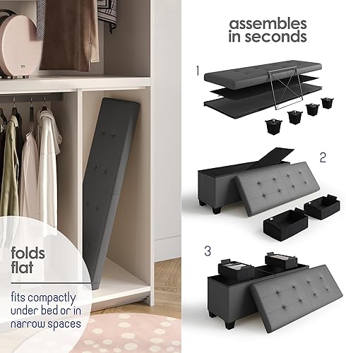 Miniatura 105 de Otomana plegable para dormitorio o sala de estar, con contenedores de almacenamiento, reposapiés para el extremo de la cama, soporta hasta 660 lb,