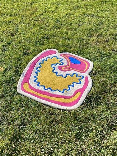 Miniatura 10 de Alfombra de forma irregular con patrón de ilusión copetuda a mano, 100% lana, hecha a mano (color multicolor, 4 x 4 pies)