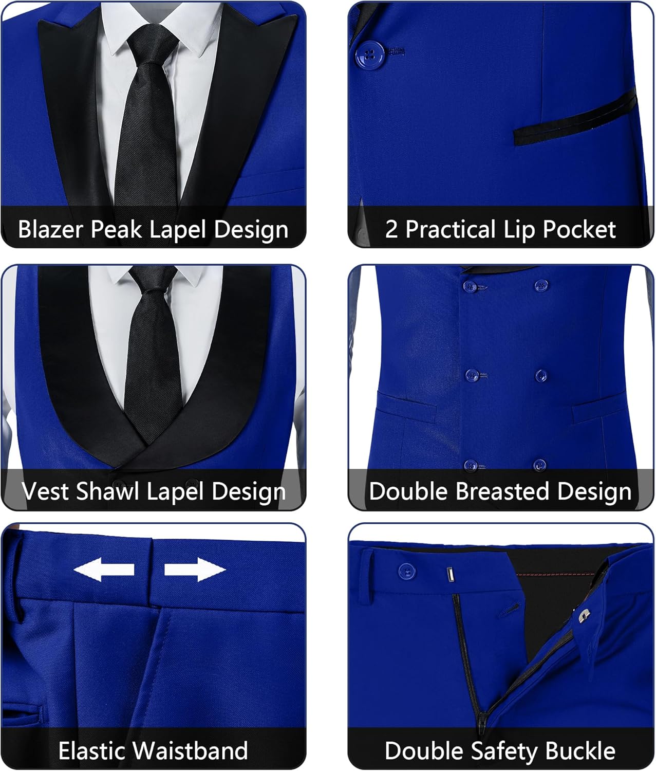 Mens Suit Slim Fit 3 Piece Suit Blazer Vest Pants Sets with Bow Tie Handkercher Brooch for Men for Wedding Prom Party - Image 4