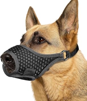 LUCKYPAW Soft Muzzle for Medium Large Sized Dogs Beagle Labrador German Shepherds, Dog Muzzle to Prevent Biting Chewing, Adjustable Breathable Mouth Guard for Grooming Walking TrainingBlack, M