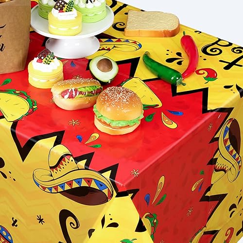 Miniatura 6 de Manteles de plástico para fiestas, 1 mantel de 54 x 108 pulgadas, decoración de mesa desechable para cena familiar mexicana, noche de tacos,
