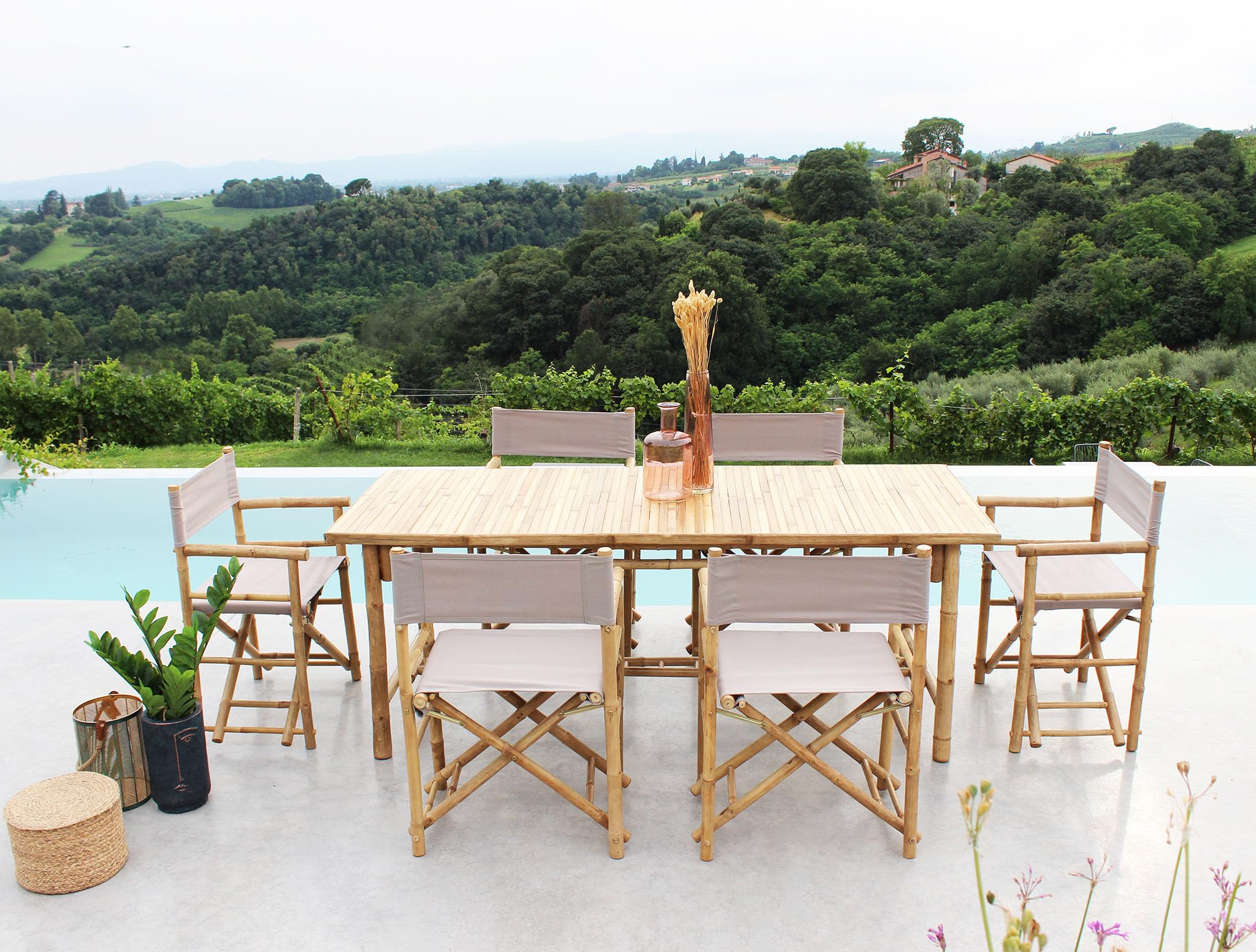 milani home - poltrona regista pieghevole, bamboo e tessuto, tortora e marrone, seduta pieghevole outdoor