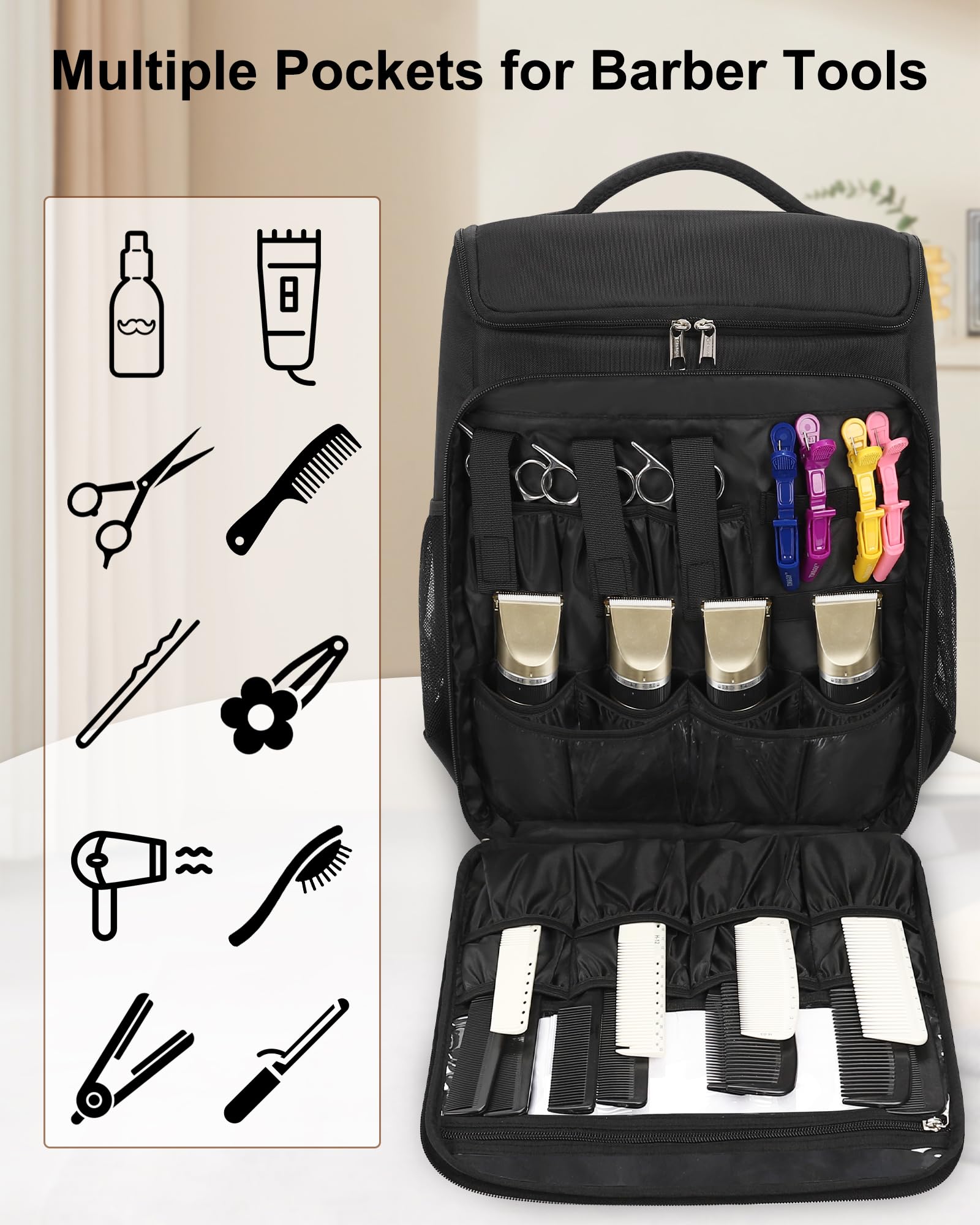 Relavel Large Black Barber Travel Backpack Bag
