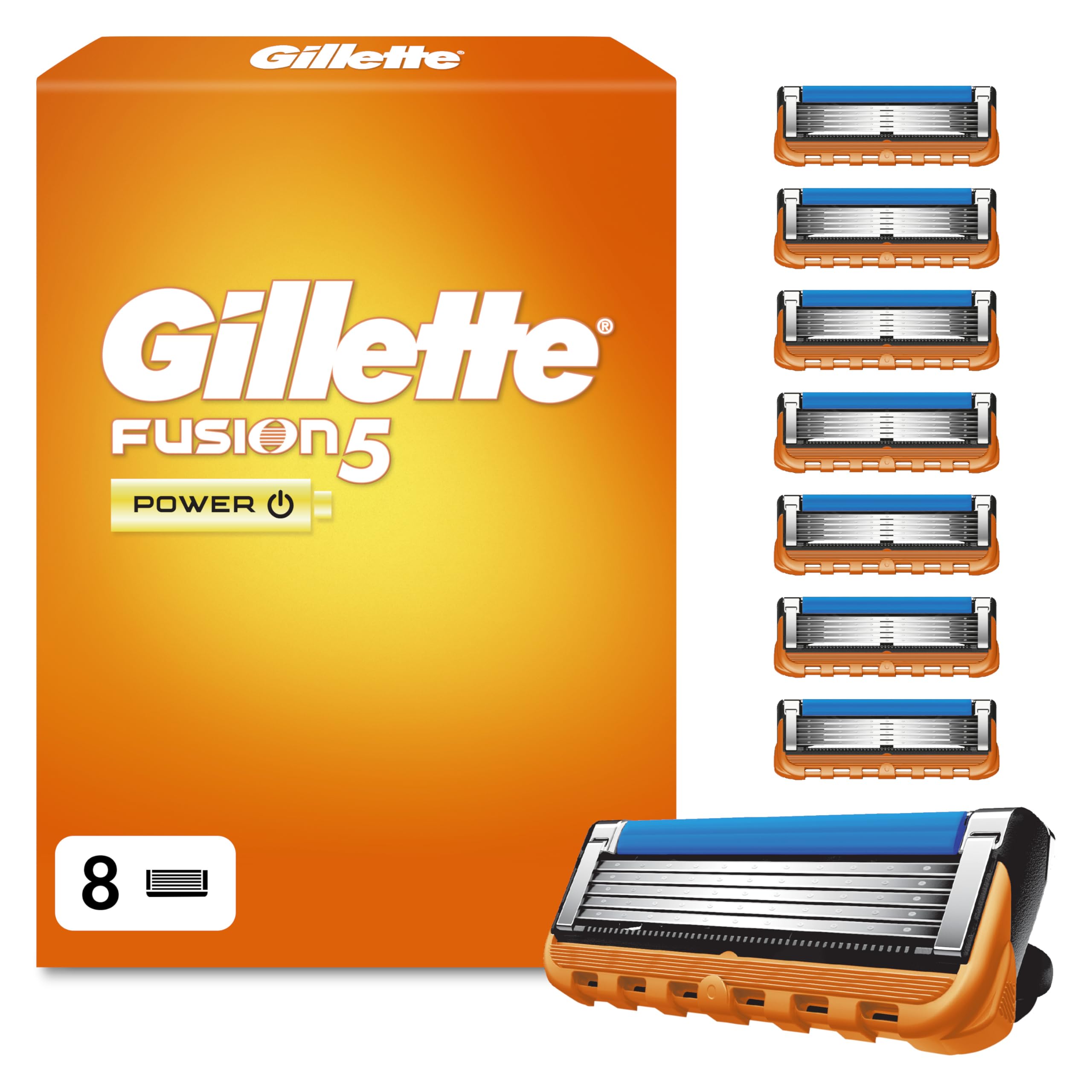 Gillette Lamette Fusion Power 8 Cartucce per Rasoio Barba Uomo, Multicolore