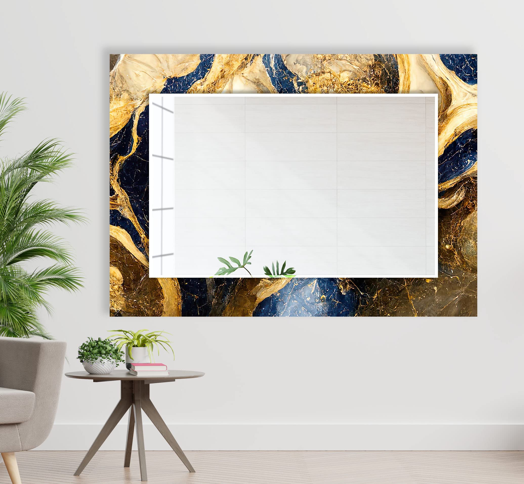 Lustro ze szkła hartowanego 119 x 45 cm (poziome) duże złote lustro ścienne do jadalni dekoracja unikalne fazowane lustro ścienne nieregularne lustro asymetryczne