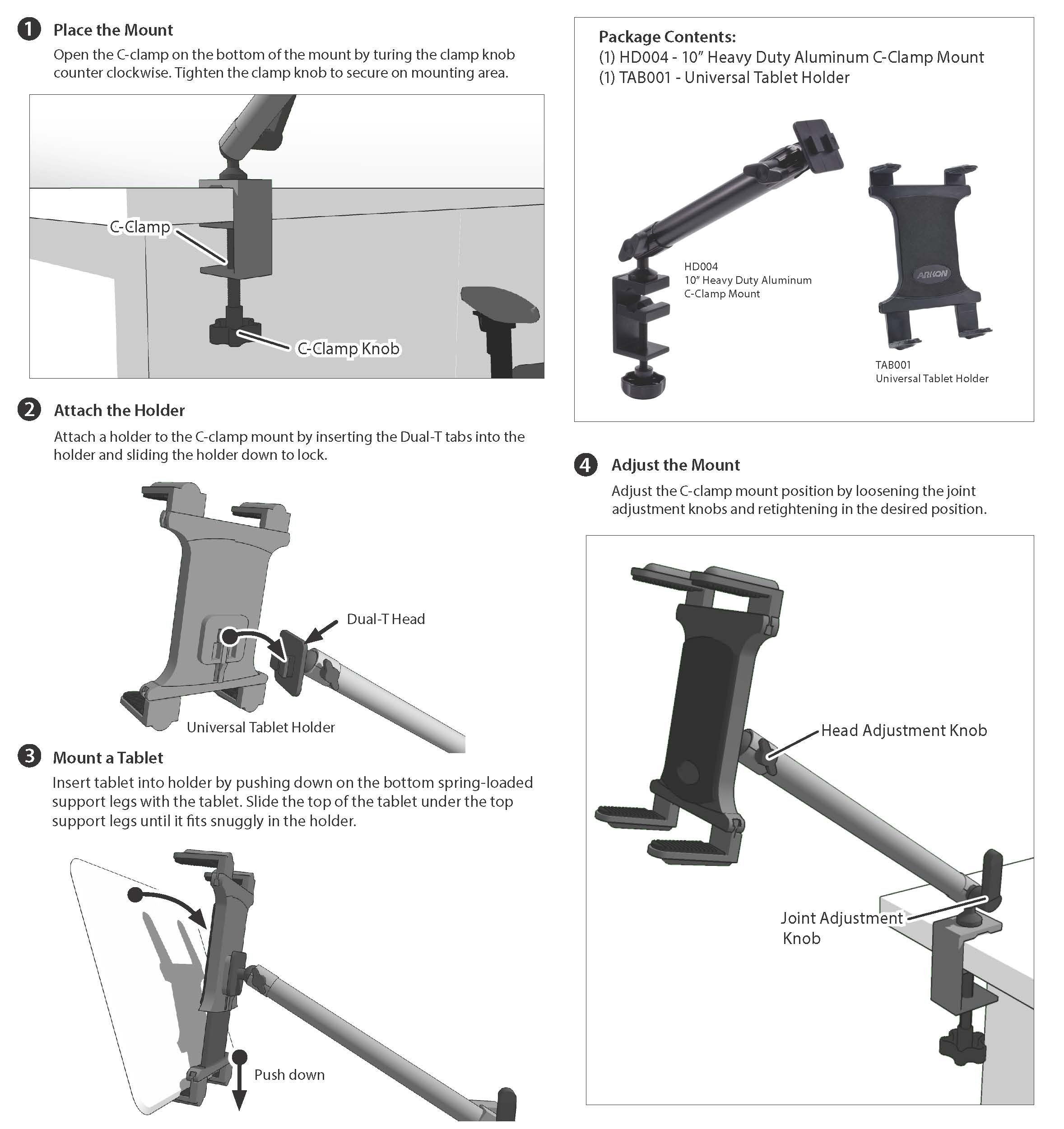 ARKON Soporte de abrazadera resistente para tablet para escritorios o cintas de correr para iPad Pro, iPad Air, iPad
