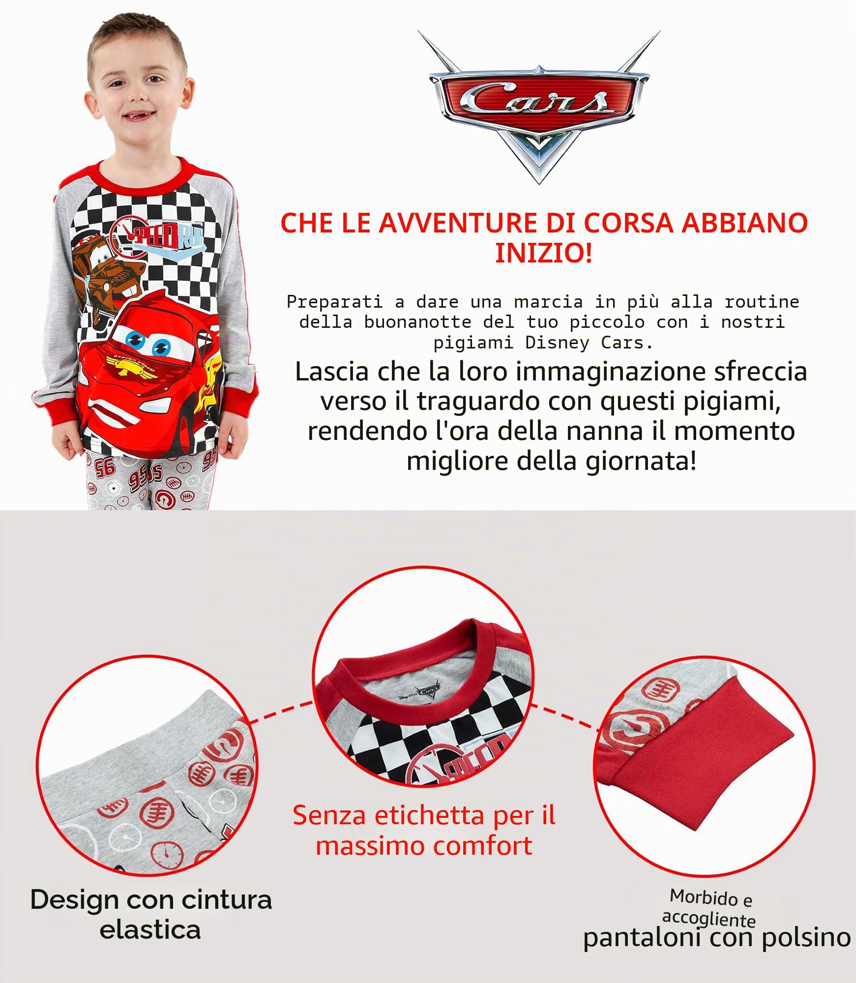 Disney Cars Pigiama Bambino | Pigiami Saetta McQueen | Pigiamone Ragazzo Cotone