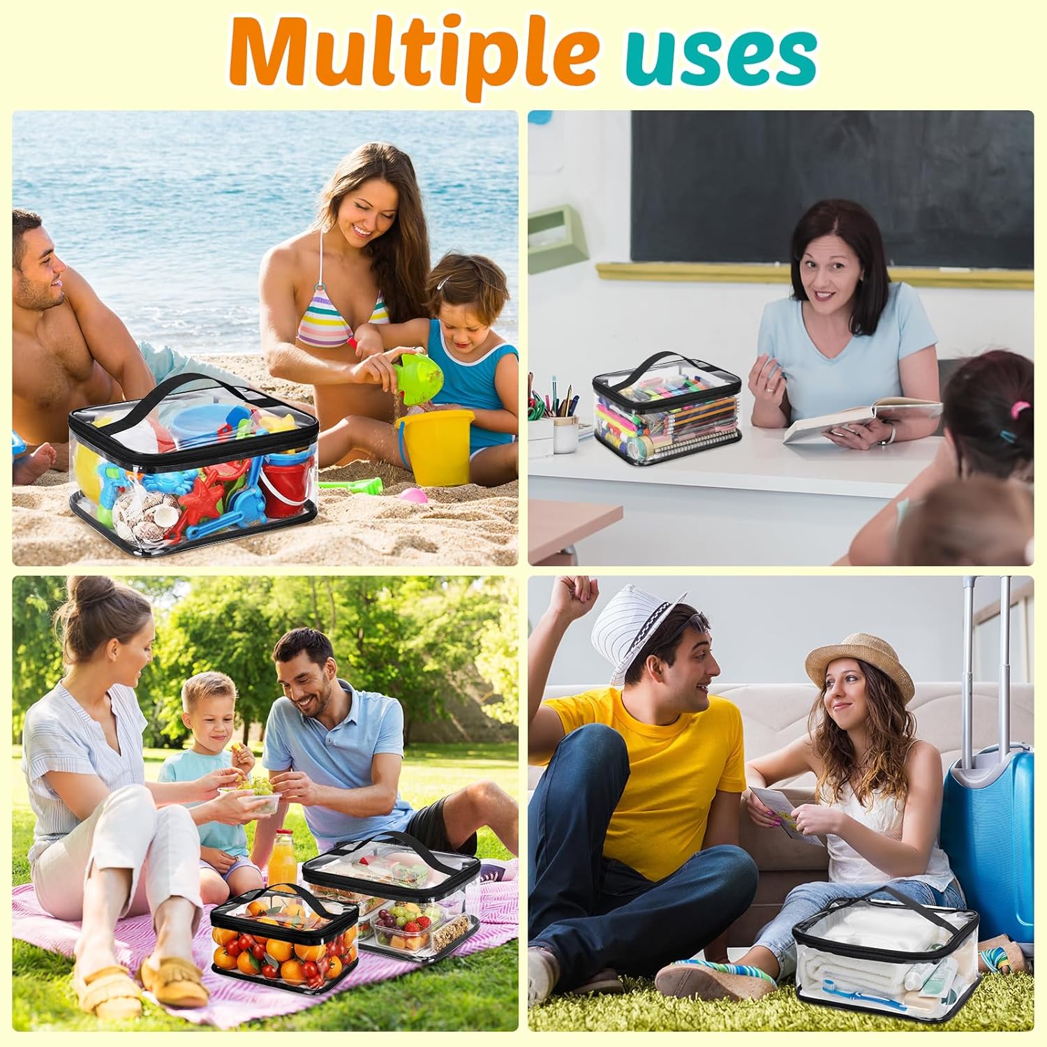 Talltalk 9 Pack 3 Sizes Toy Storage Bags with Labels, Clear PVC Reusable Board Game Storage Containers, Waterproof Toy Organizer Case with Zipper for Building Blocks, Puzzles, Stationery (Black)