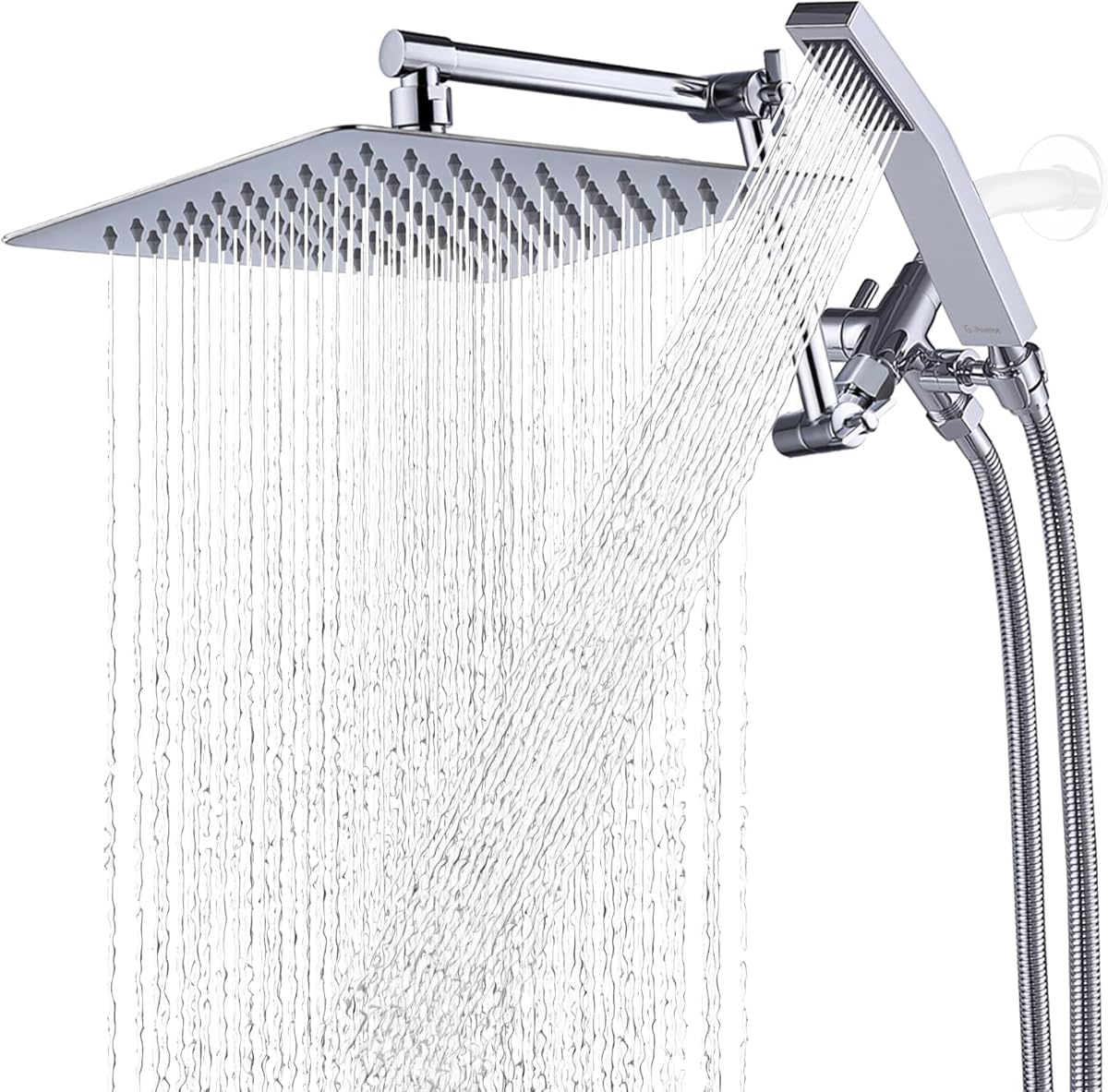 G-Promise All Metal 10 Inches Rainfall Shower Head with Handheld Spray Combo, 3 Settings Diverter, Adjustable Extension Arm with Lock Joints, 71 Inches Stainless Steel Hose (Chrome)