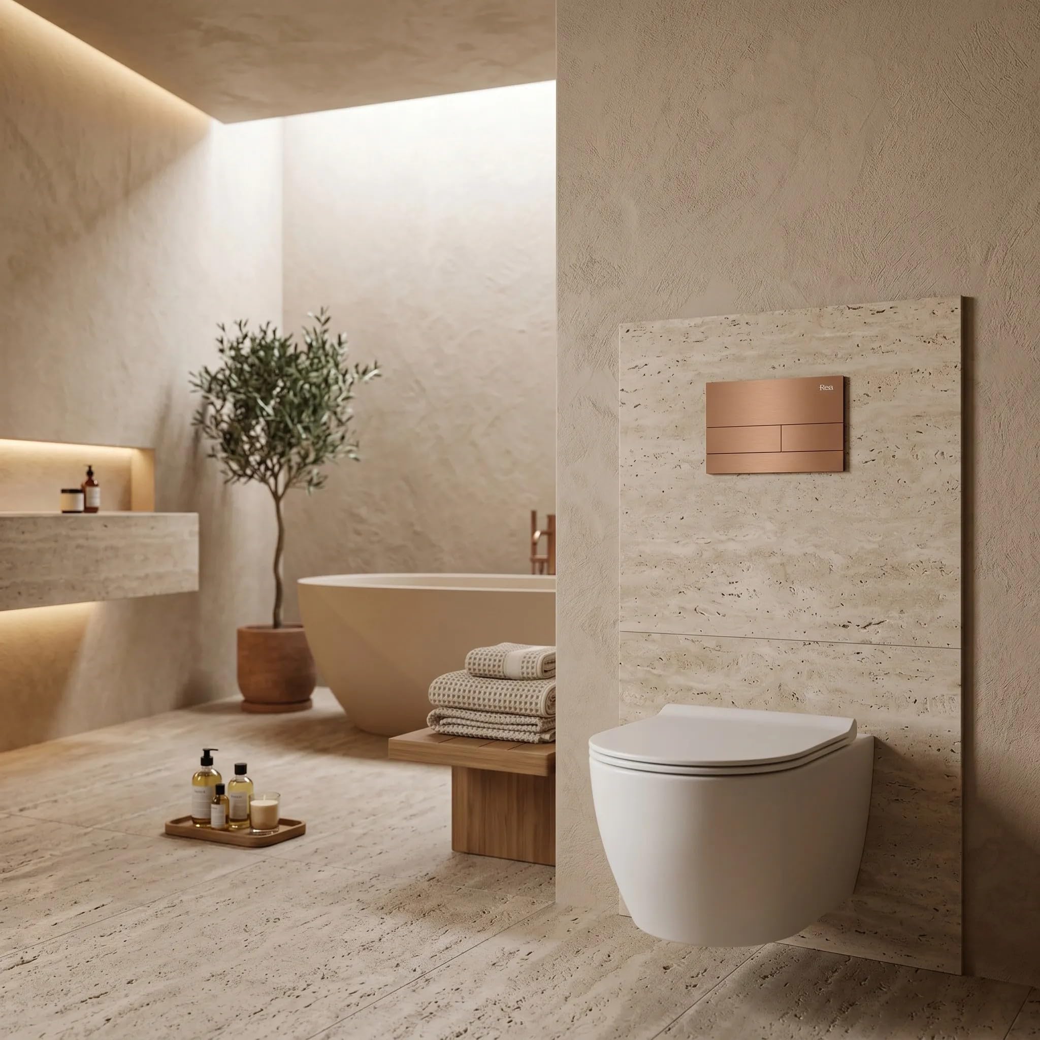 Rea - Stelaż Zestaw Podtynkowy Slim 024n Do Mis Wc Z Przyciskiem T Miedź Szczotkowana - 22x35,2x106,2 cm