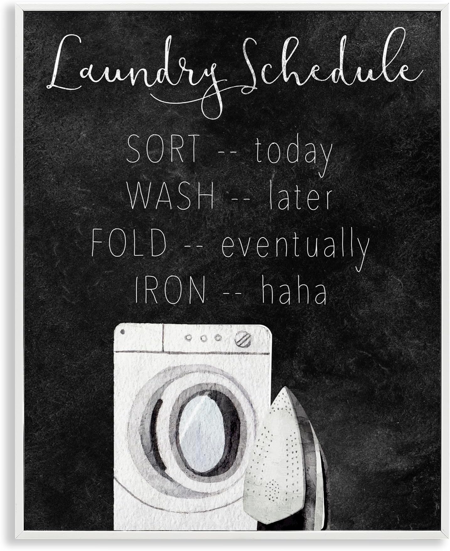 Lazy Laundry Schedule Humor Gray Framed Giclee Art, design by Kim Allen, 14 x 11