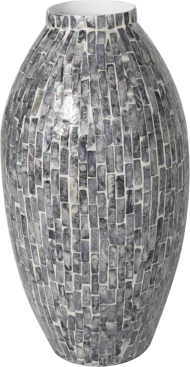 Deco 79 Mother of Pearl Shell Handmade Decorative Vase Mosaic Inspired Centerpiece Vase, Flower Vase for Home Decoration 8" x 8" x 15", Gray - Image 4