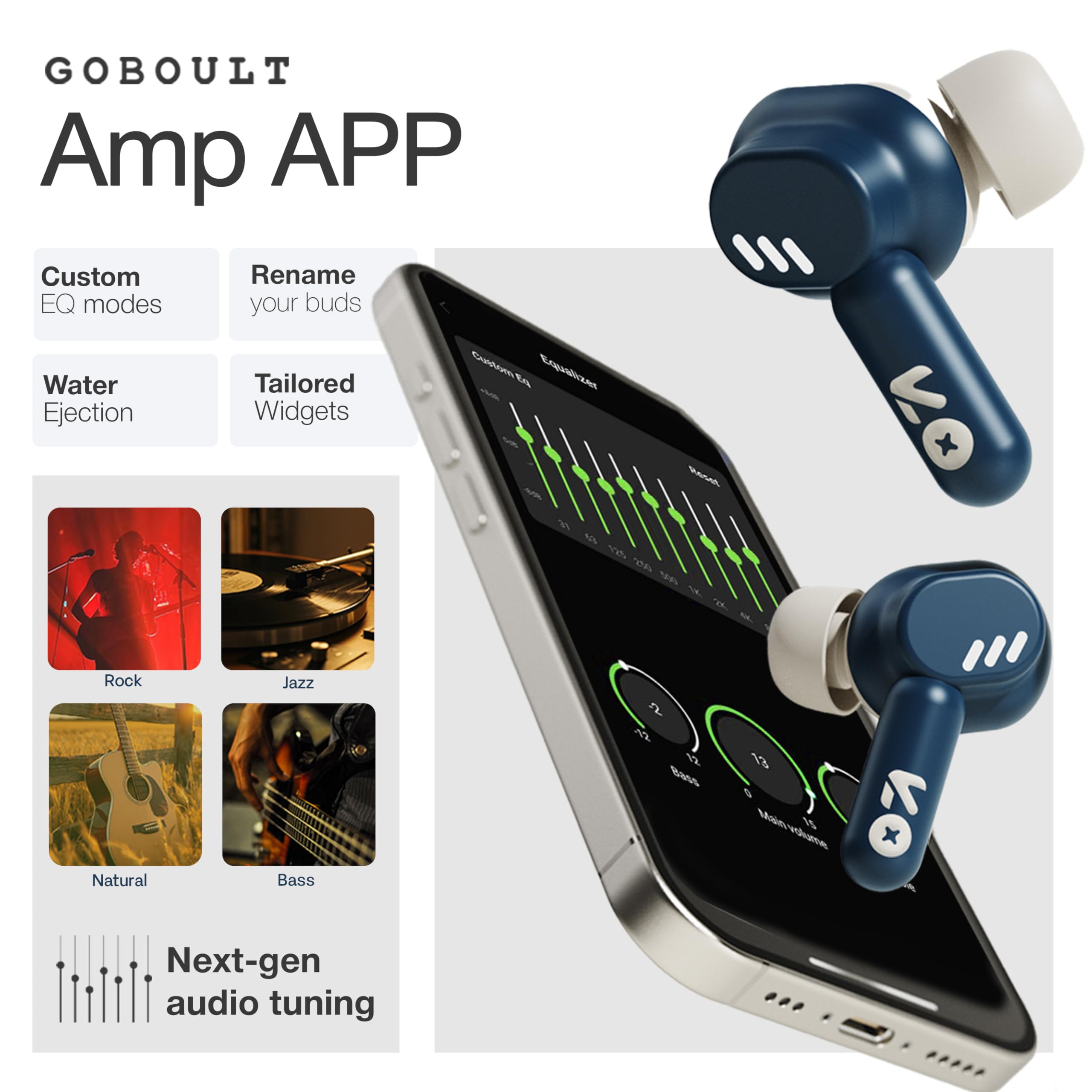 GOBOULT Tenet TWS Earbuds with 75H Playtime, Amp App Support, Quad Mic ENC, Dual Device Pairing Buds, 13mm Driver Ear Buds, Bluetooth 5.4 Wireless Earbuds (Midnight Blue) — Amazon image 7