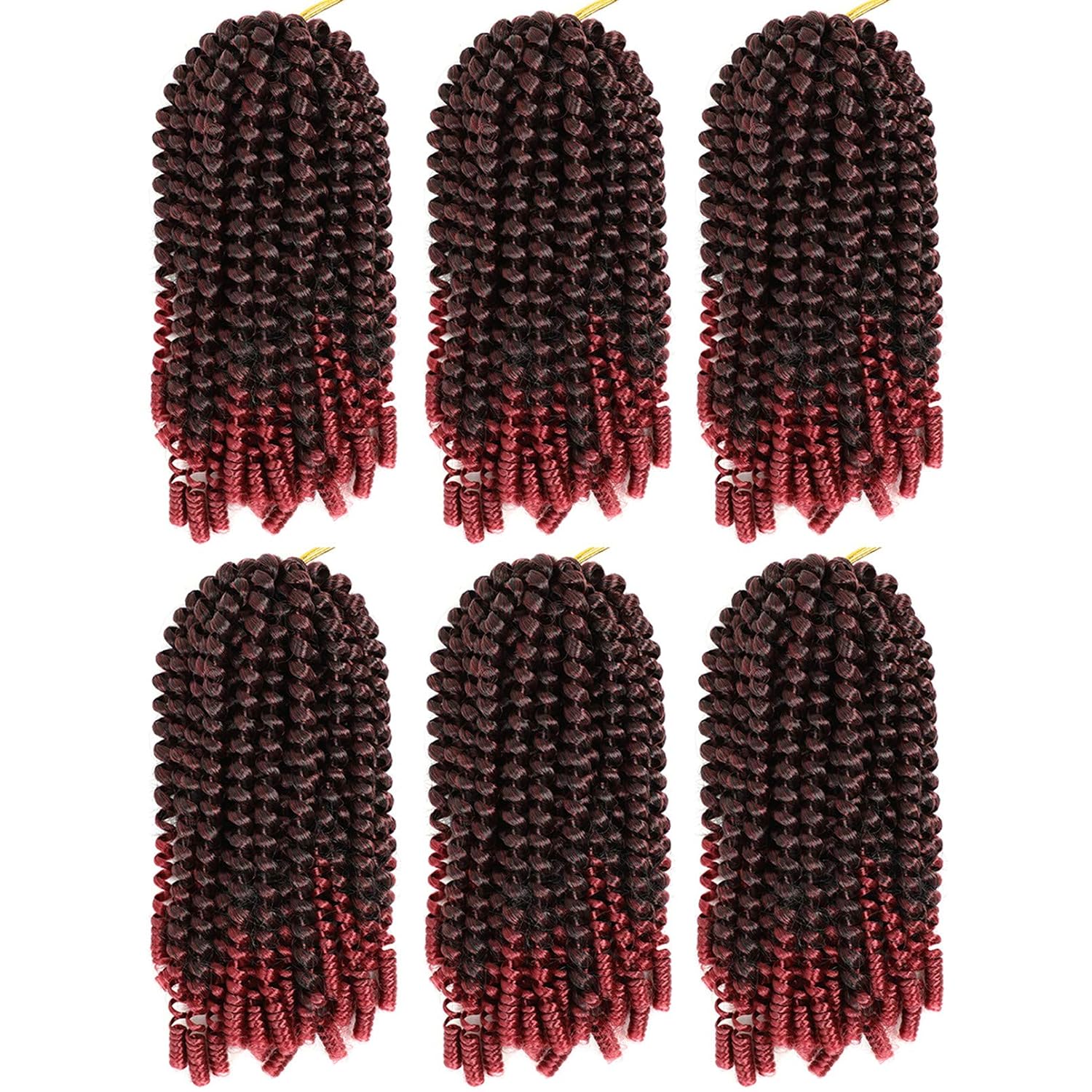 Spring Twist Hair 6PCS Crochet Braids 8” Ombre Synthetic Braiding Hair Extensions Low Temperature Fiber 55g/Pcs (8 inch, 1B/Bug)